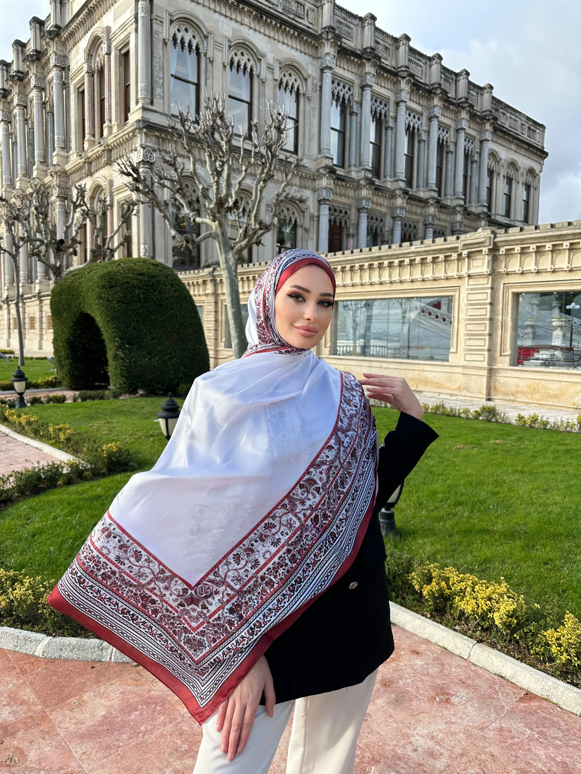 Çini Rüyası Vual İpek Şal 10101 - Kırmızı - Görsel 2