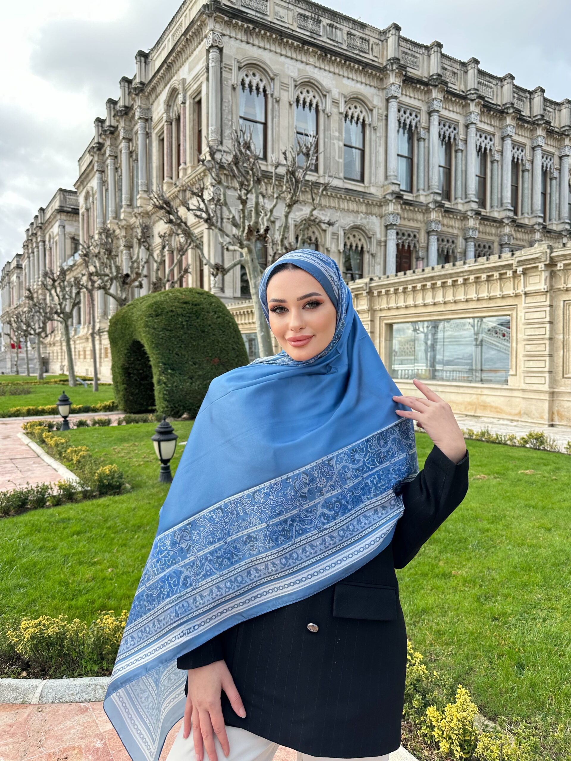 Çini Rüyası Vual İpek Şal 10101 - Duman Mavisi