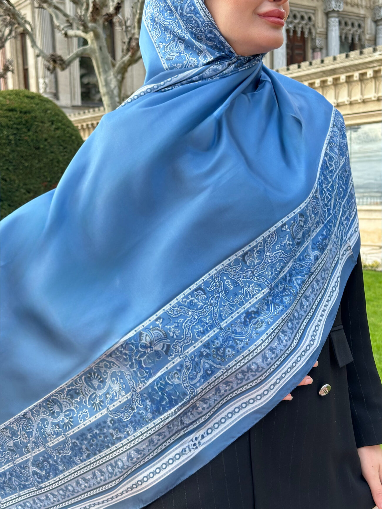 Çini Rüyası Vual İpek Şal 10101 - Duman Mavisi - Görsel 2