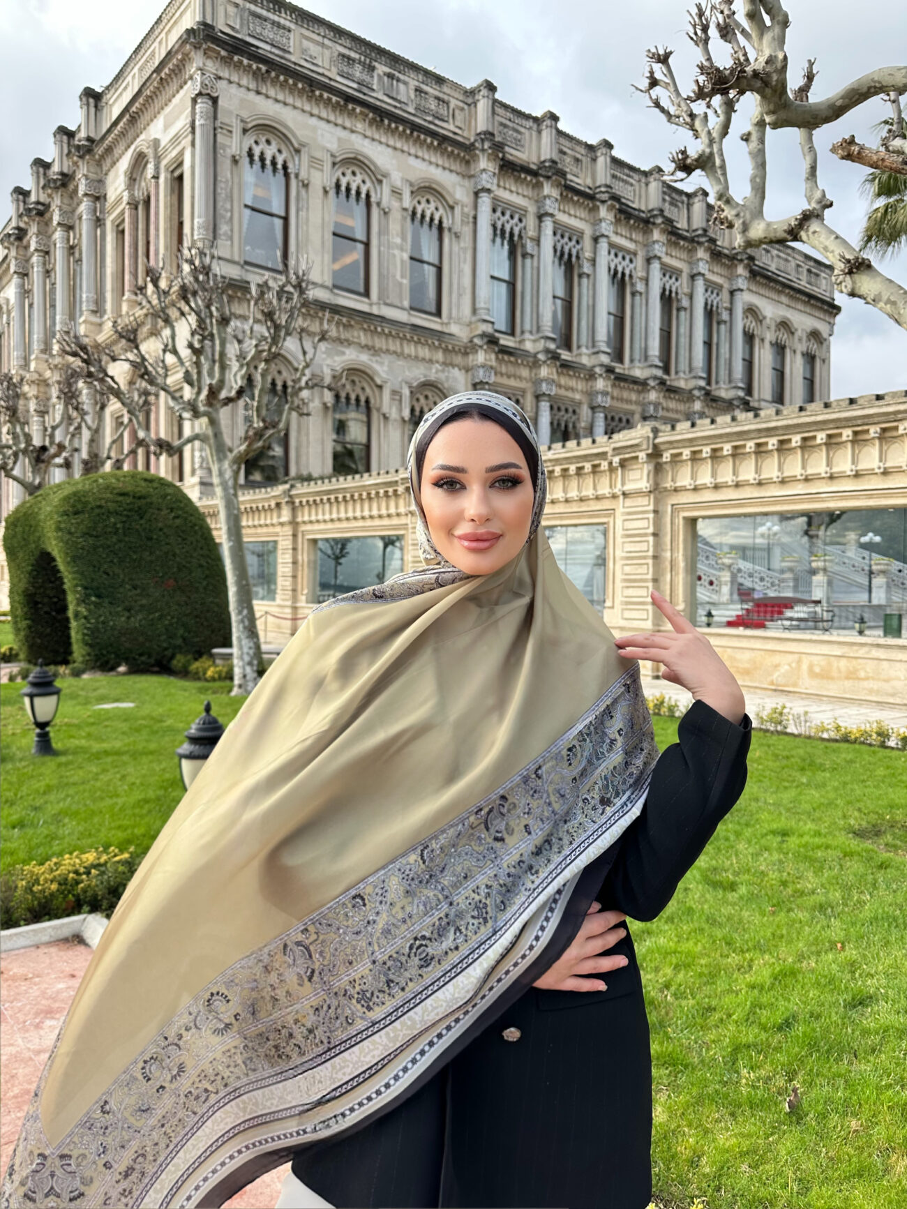 Çini Rüyası Vual İpek Şal 10101 - Yağ Yeşili