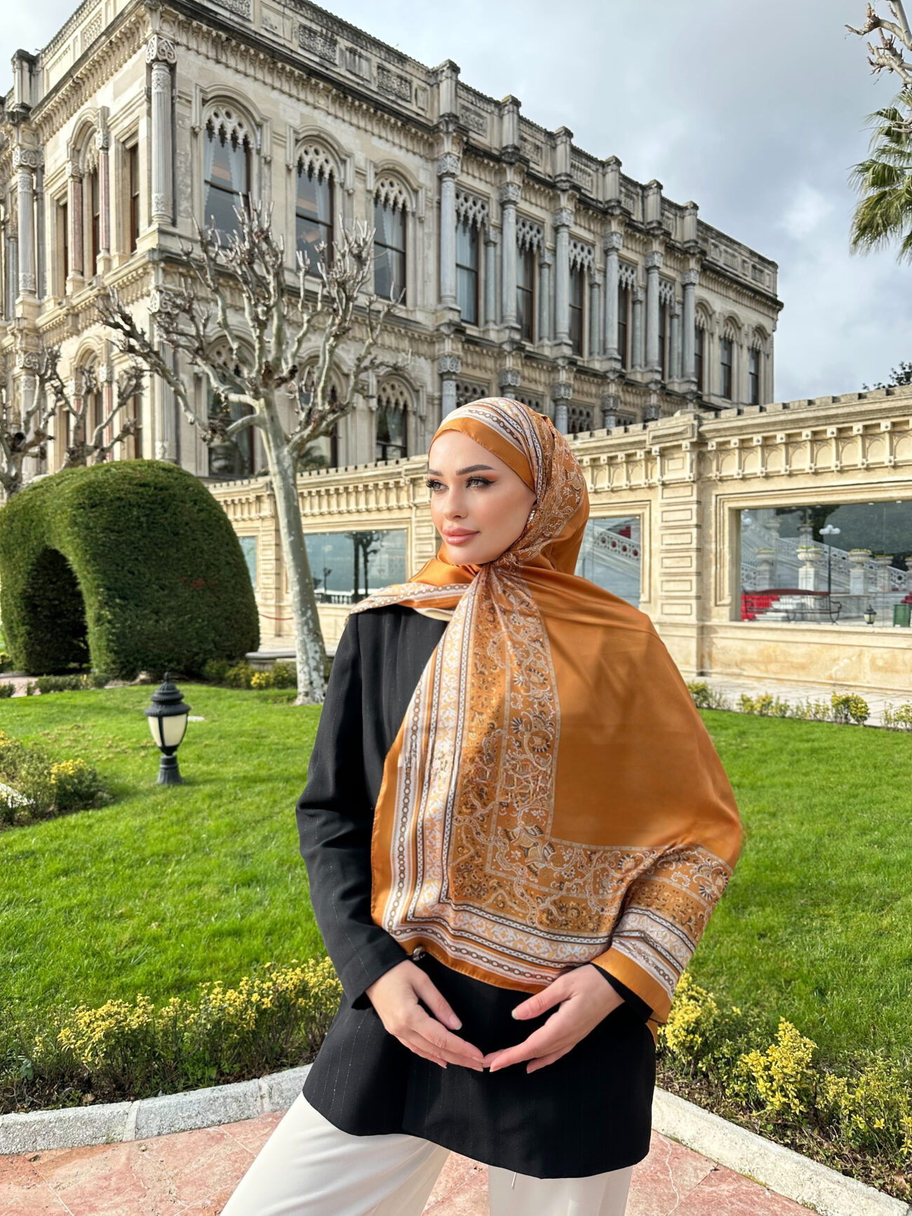 Çini Rüyası Vual İpek Şal 10101 - Hardal - Görsel 3