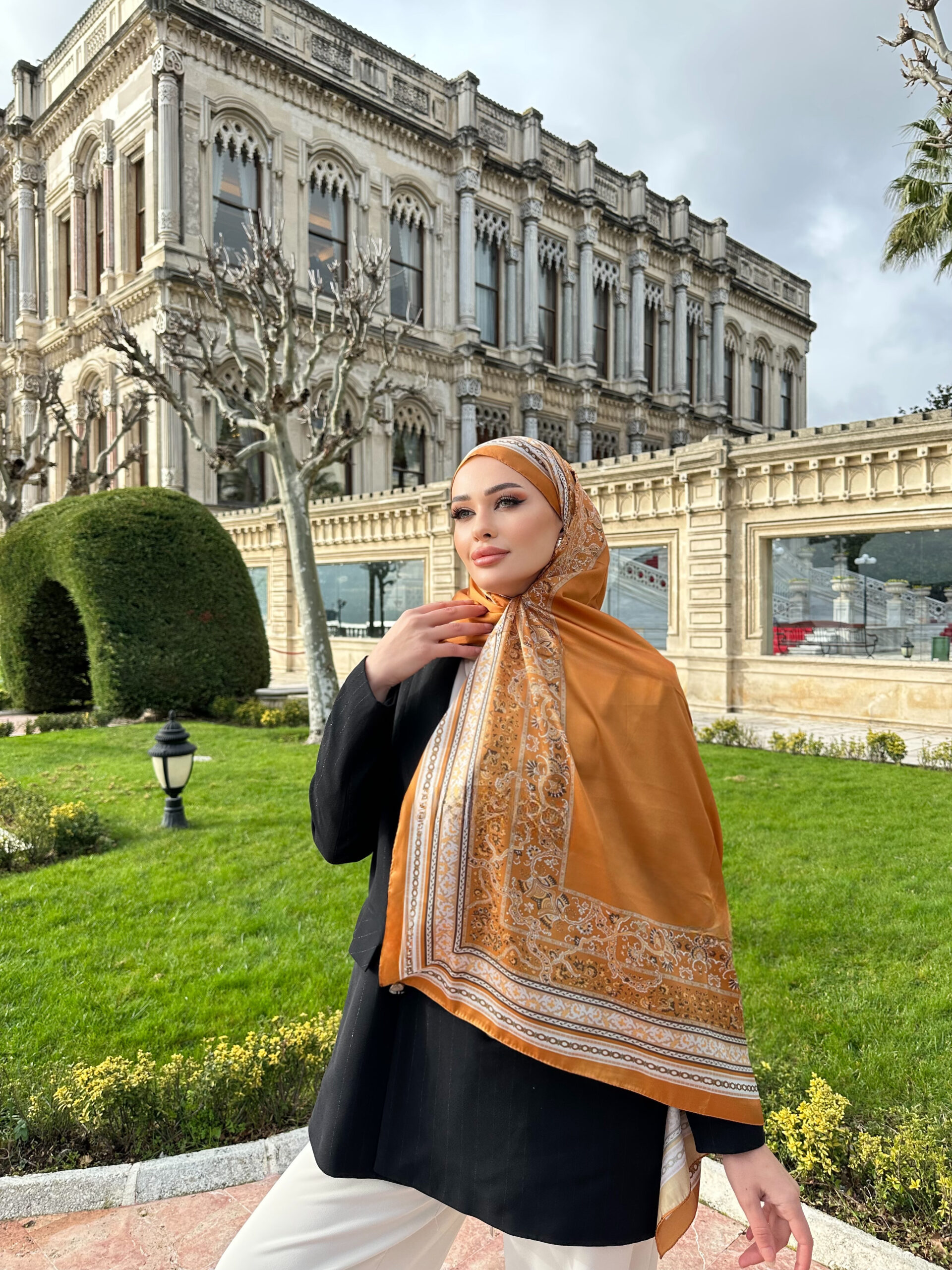 Çini Rüyası Vual İpek Şal 10101 - Hardal