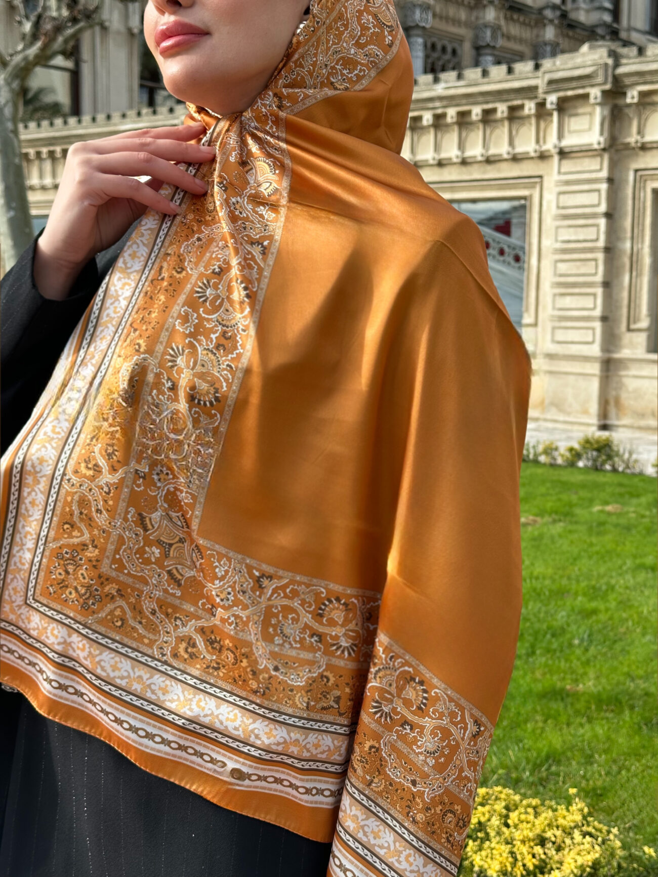 Çini Rüyası Vual İpek Şal 10101 - Hardal - Görsel 2