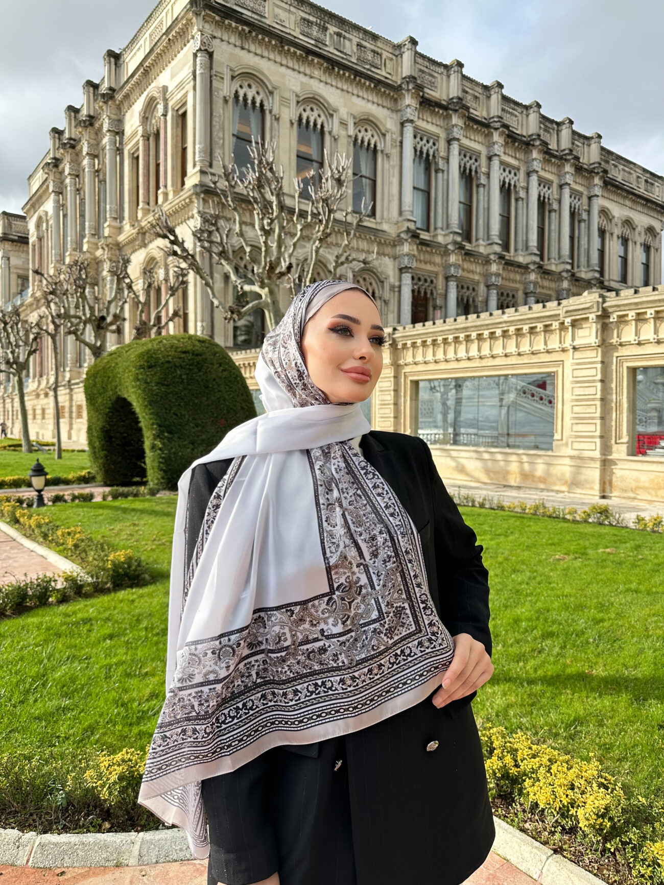 Çini Rüyası Vual İpek Şal 10101 - Vizon - Görsel 2