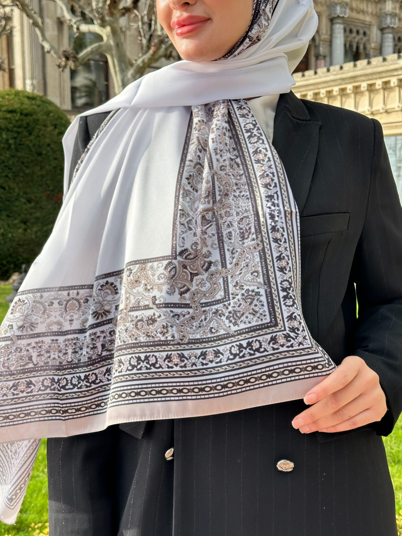 Çini Rüyası Vual İpek Şal 10101 - Vizon - Görsel 3