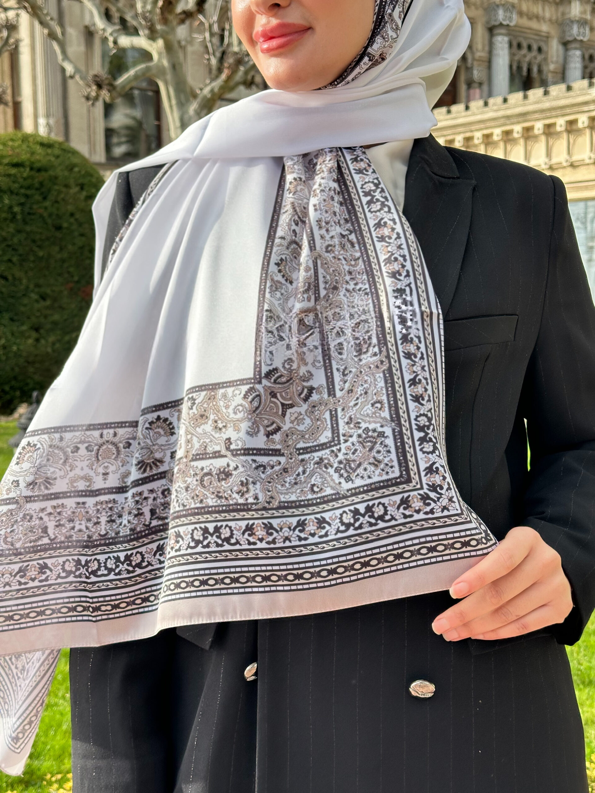 Çini Rüyası Vual İpek Şal 10101 - Vizon - Görsel 3