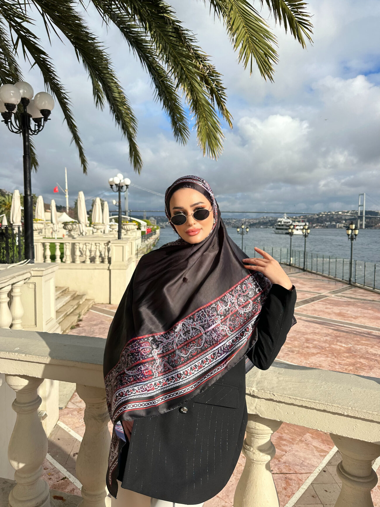 Çini Rüyası Vual İpek Şal 10101 - Siyah Bordo - Görsel 4