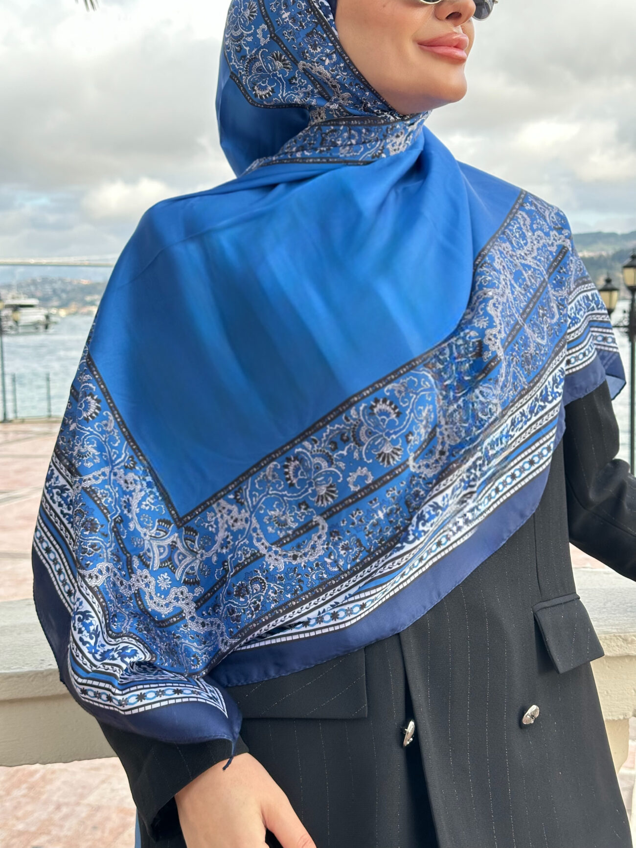 Çini Rüyası Vual İpek Şal 10101 - Saks - Görsel 3