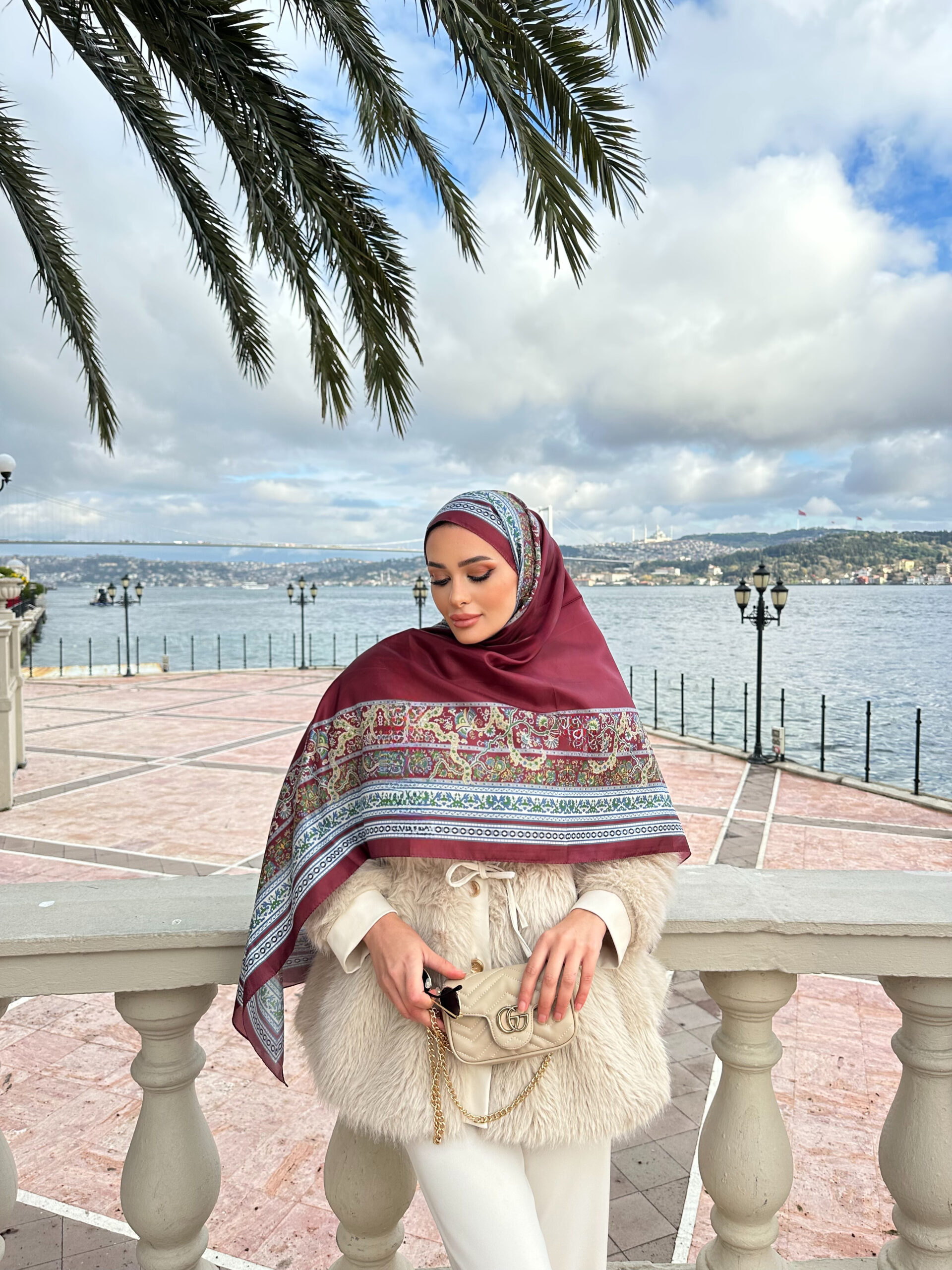 Çini Rüyası Vual İpek Şal 10101 - Bordo - Görsel 2