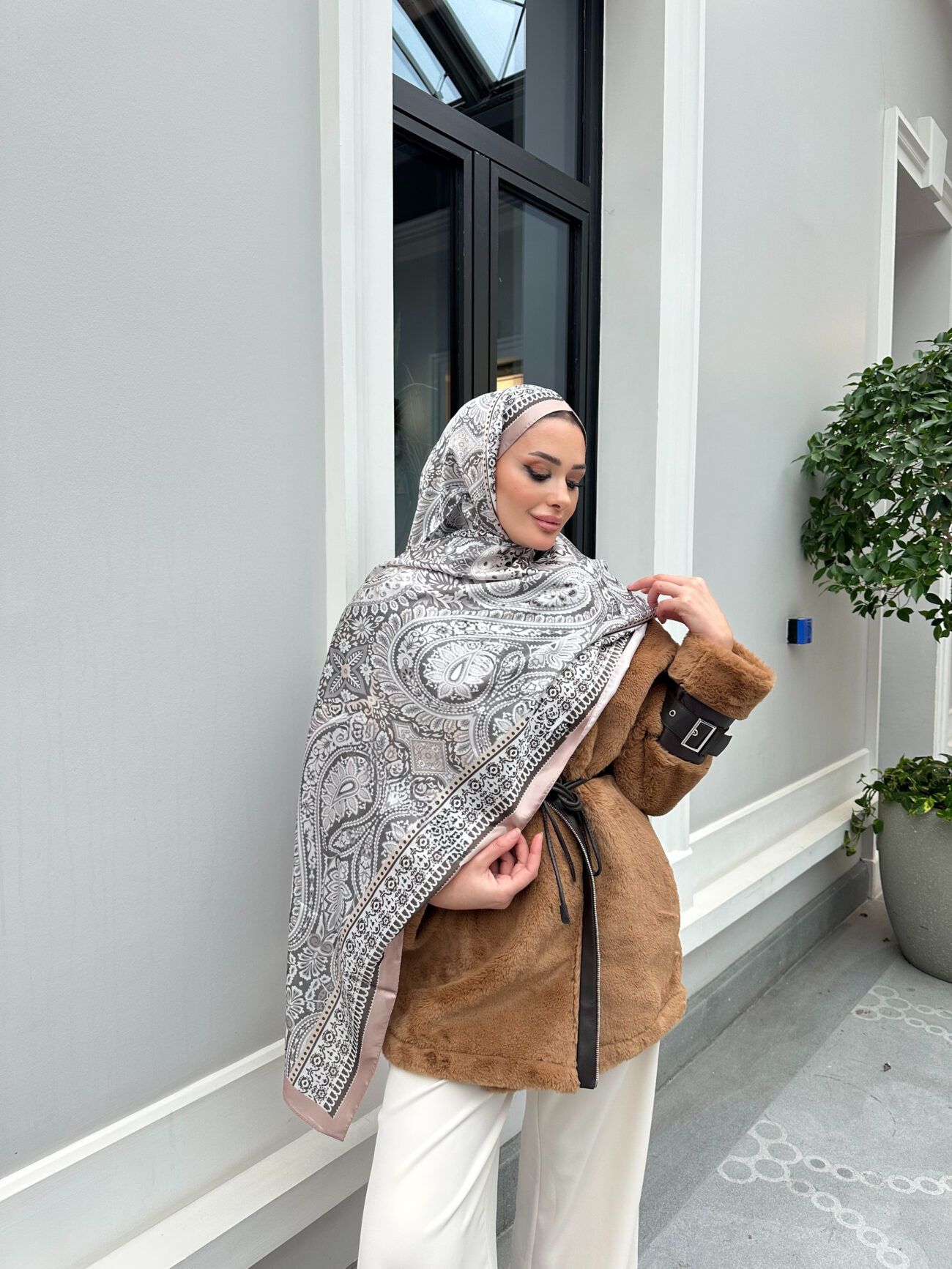 Şehzade Vual İpek Şal 10102 - Koyu Pudra - Görsel 4