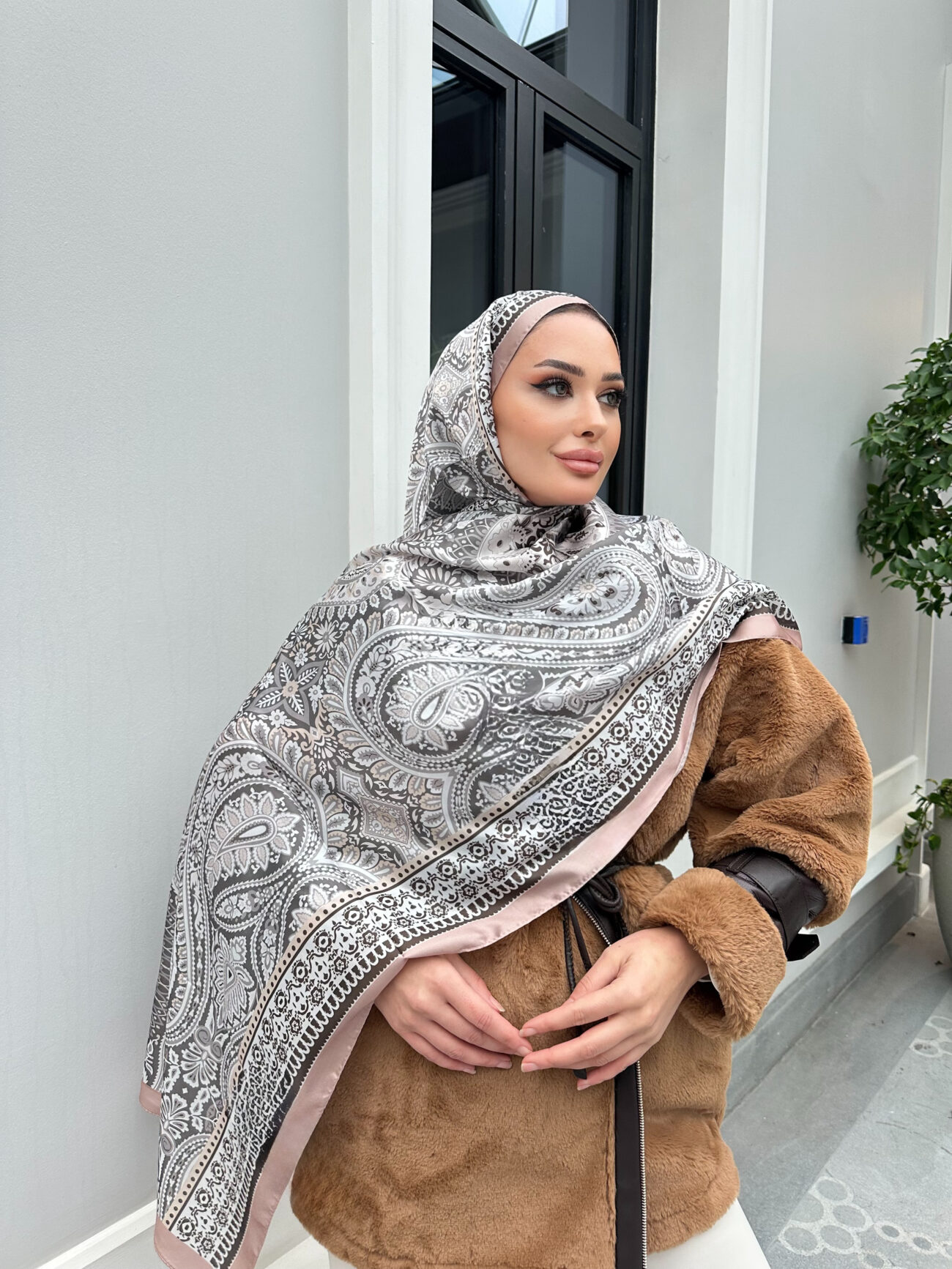 Şehzade Vual İpek Şal 10102 - Koyu Pudra - Görsel 3