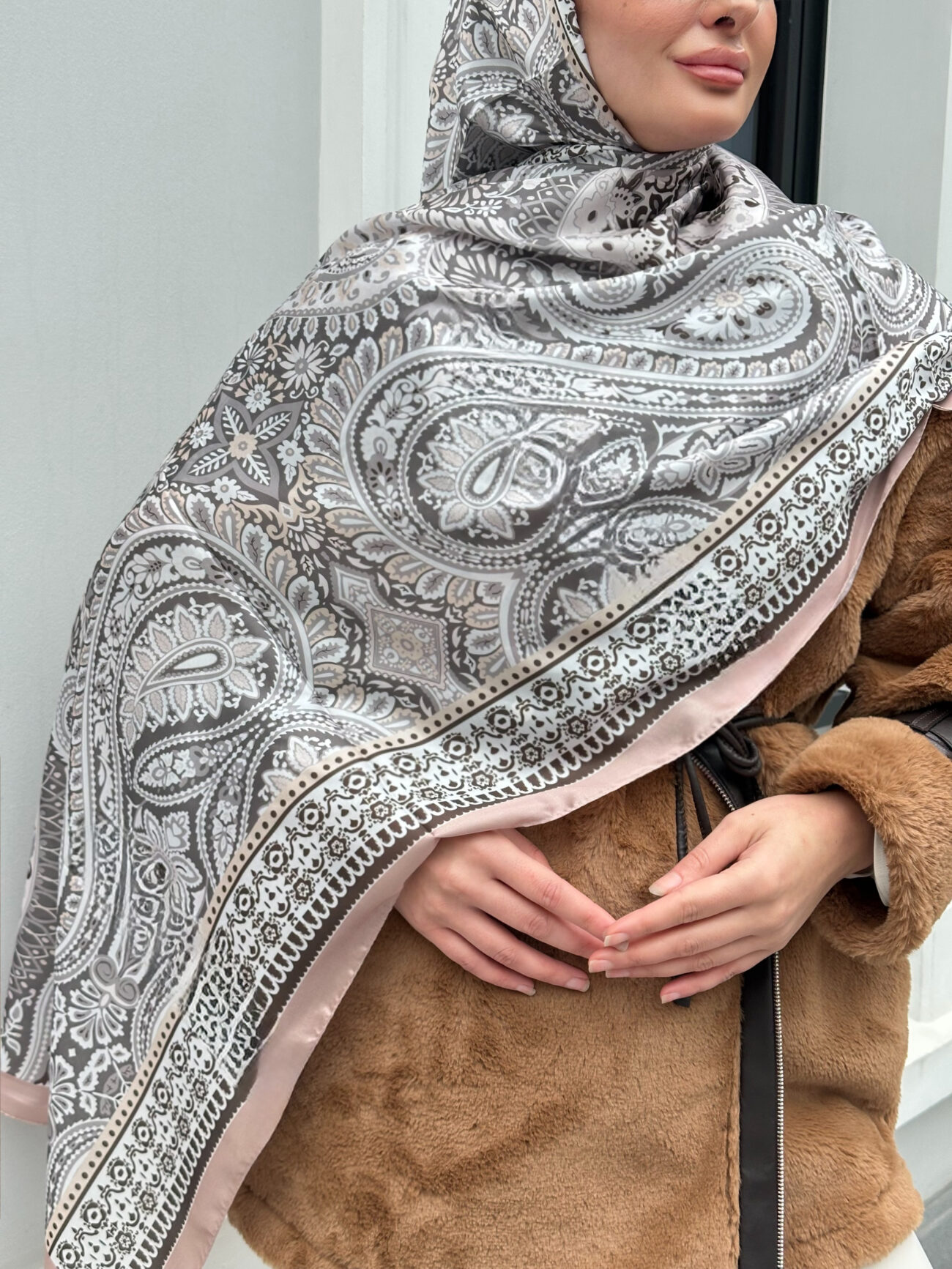 Şehzade Vual İpek Şal 10102 - Koyu Pudra - Görsel 2