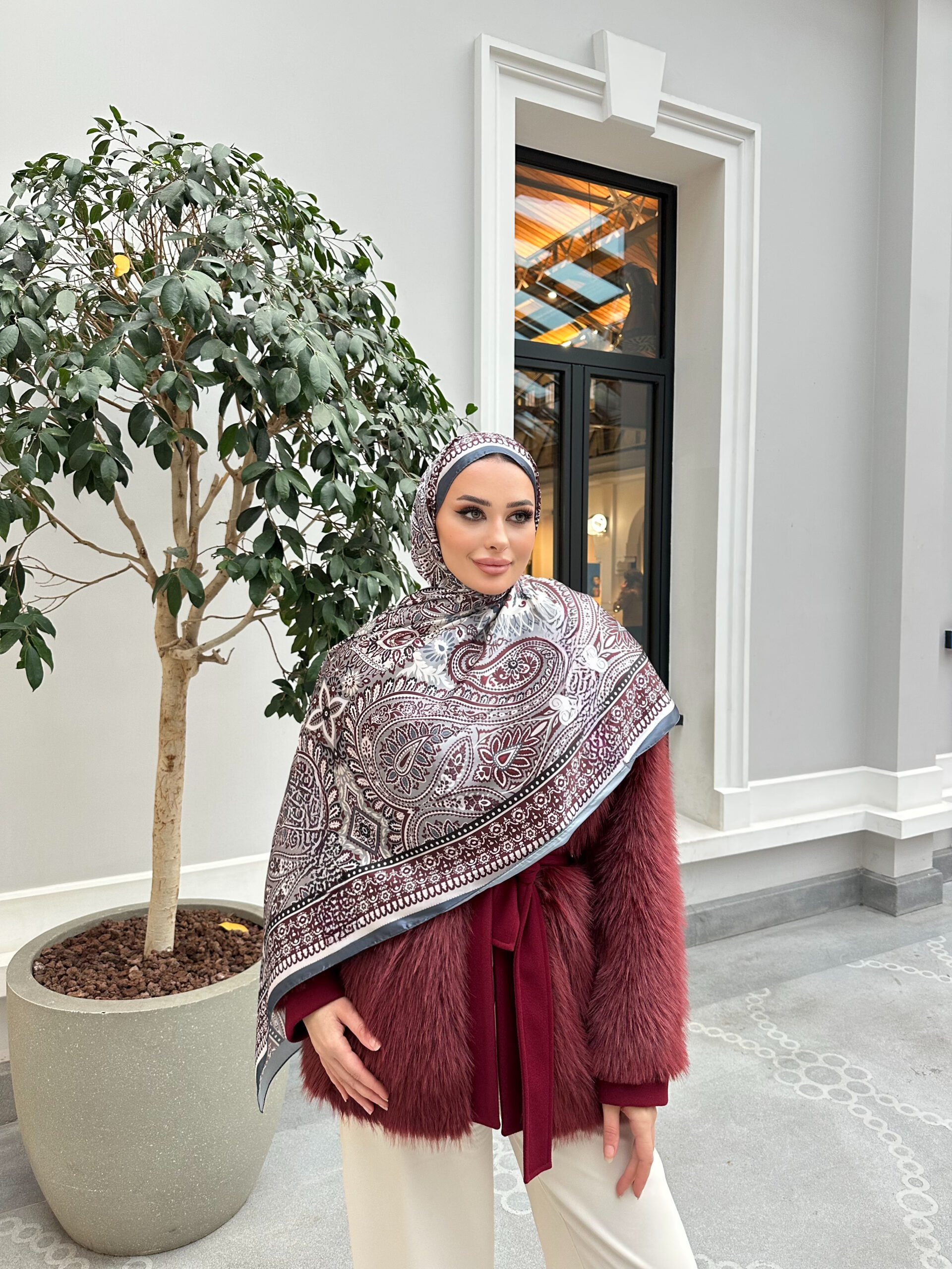 Şehzade Vual İpek Şal 10102 - Füme Bordo - Görsel 5