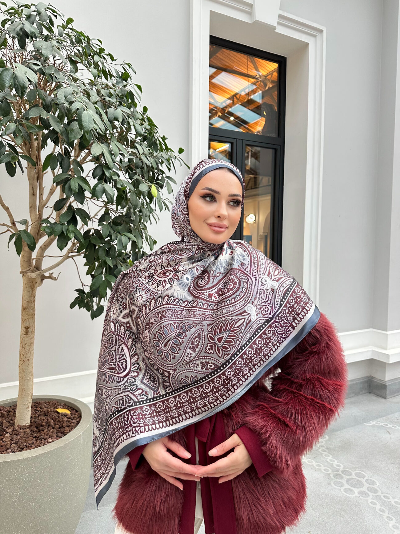 Şehzade Vual İpek Şal 10102 - Füme Bordo - Görsel 4