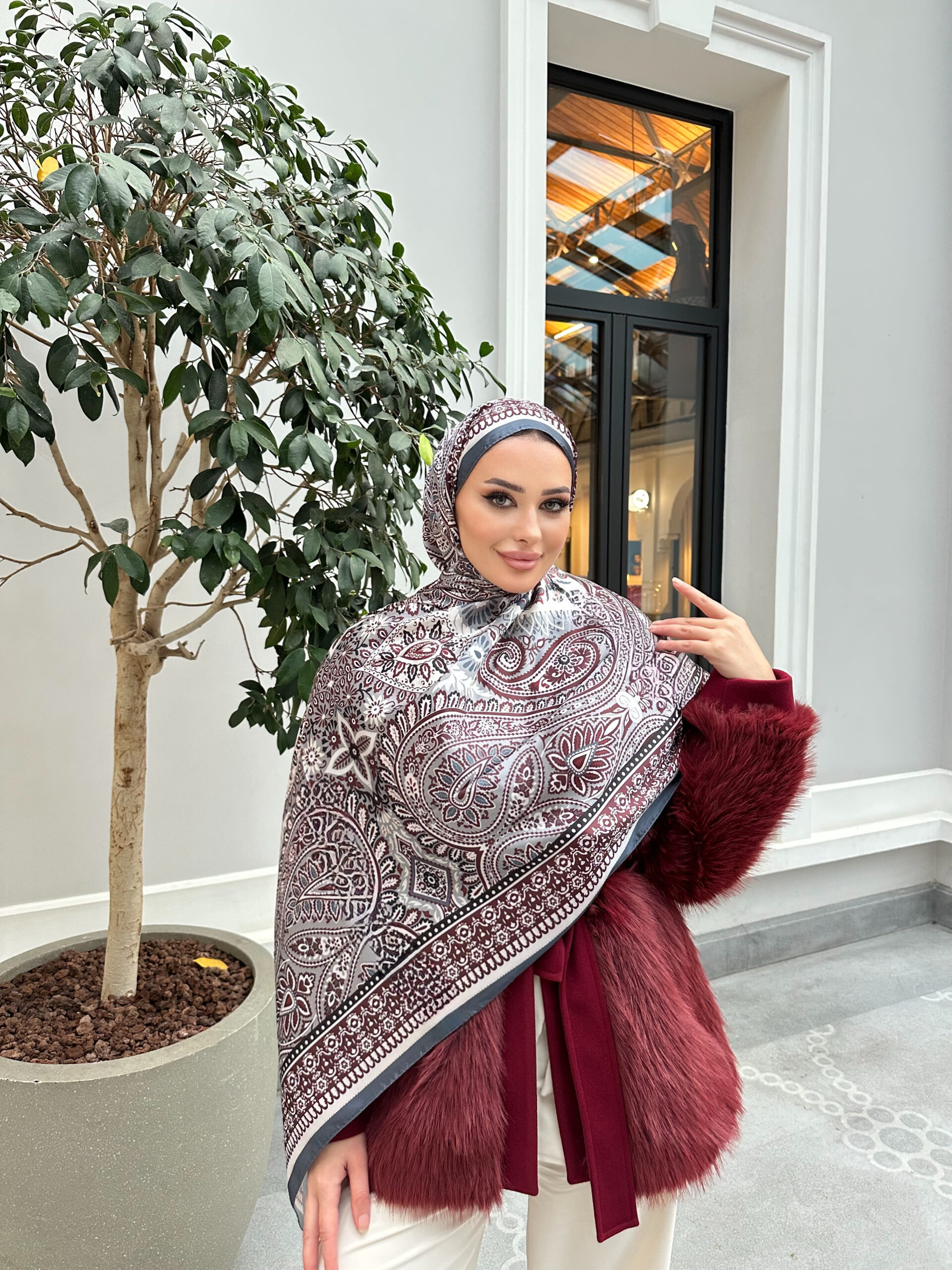 Şehzade Vual İpek Şal 10102 - Füme Bordo