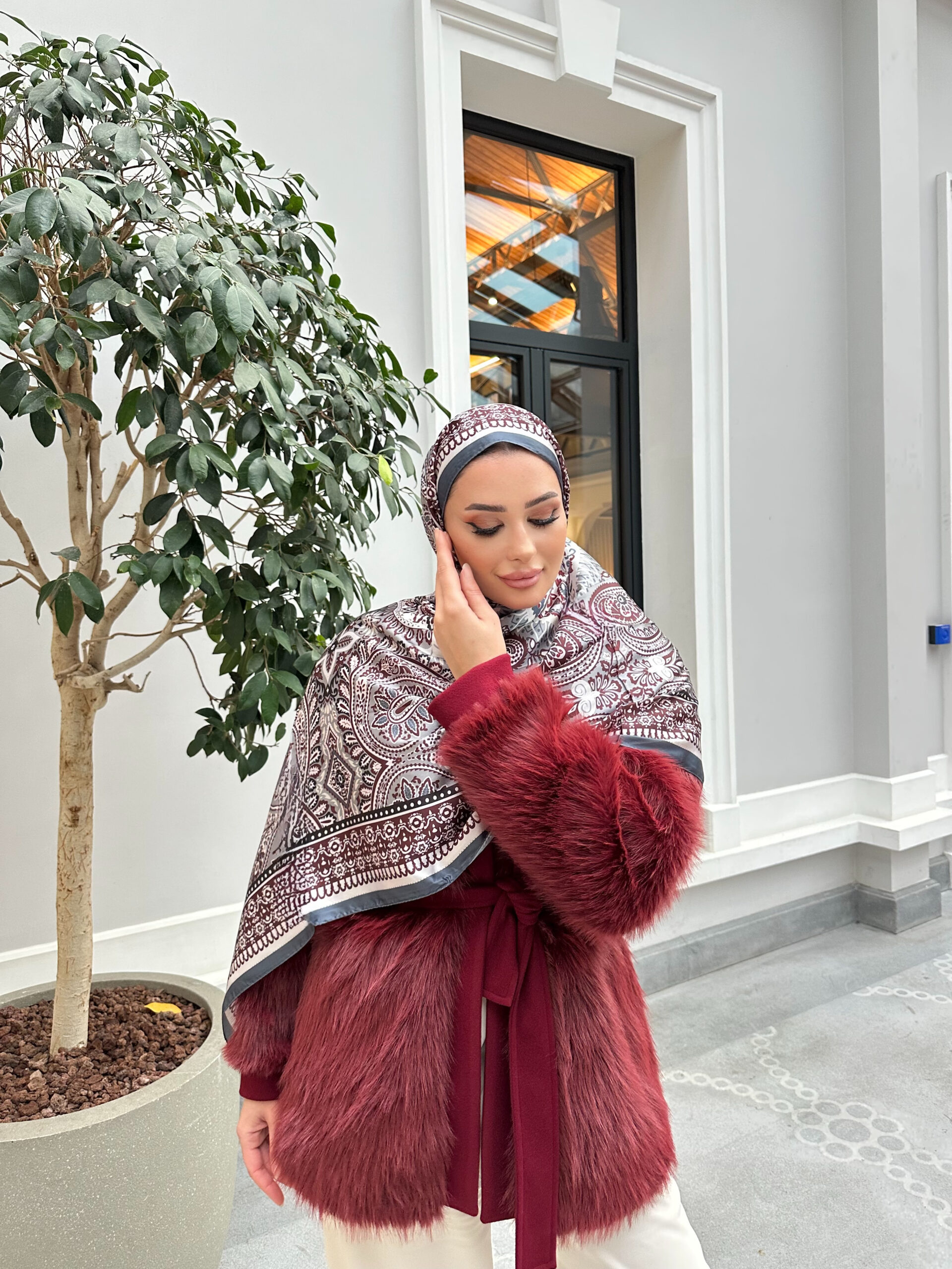 Şehzade Vual İpek Şal 10102 - Füme Bordo - Görsel 2