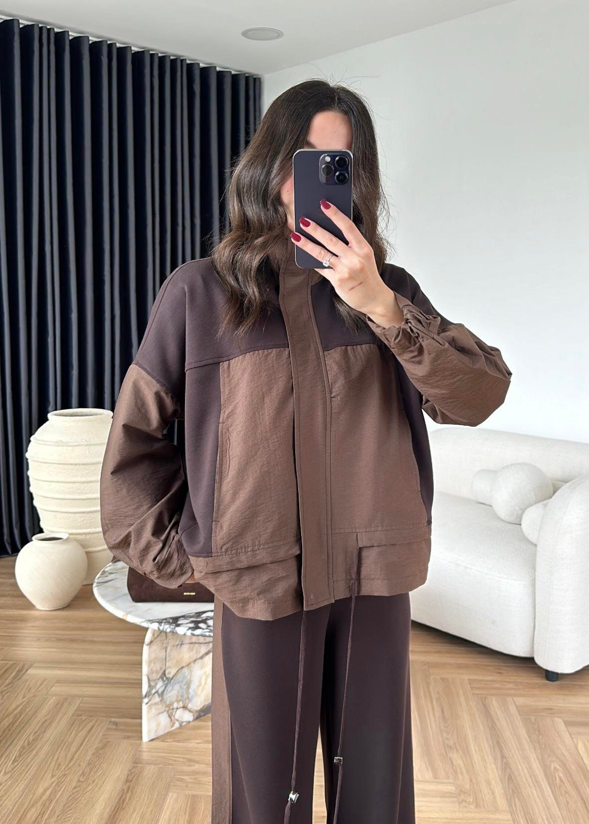 Aurex Garnili Paraşüt Detaylı İkili Takım - Kahve - Görsel 2