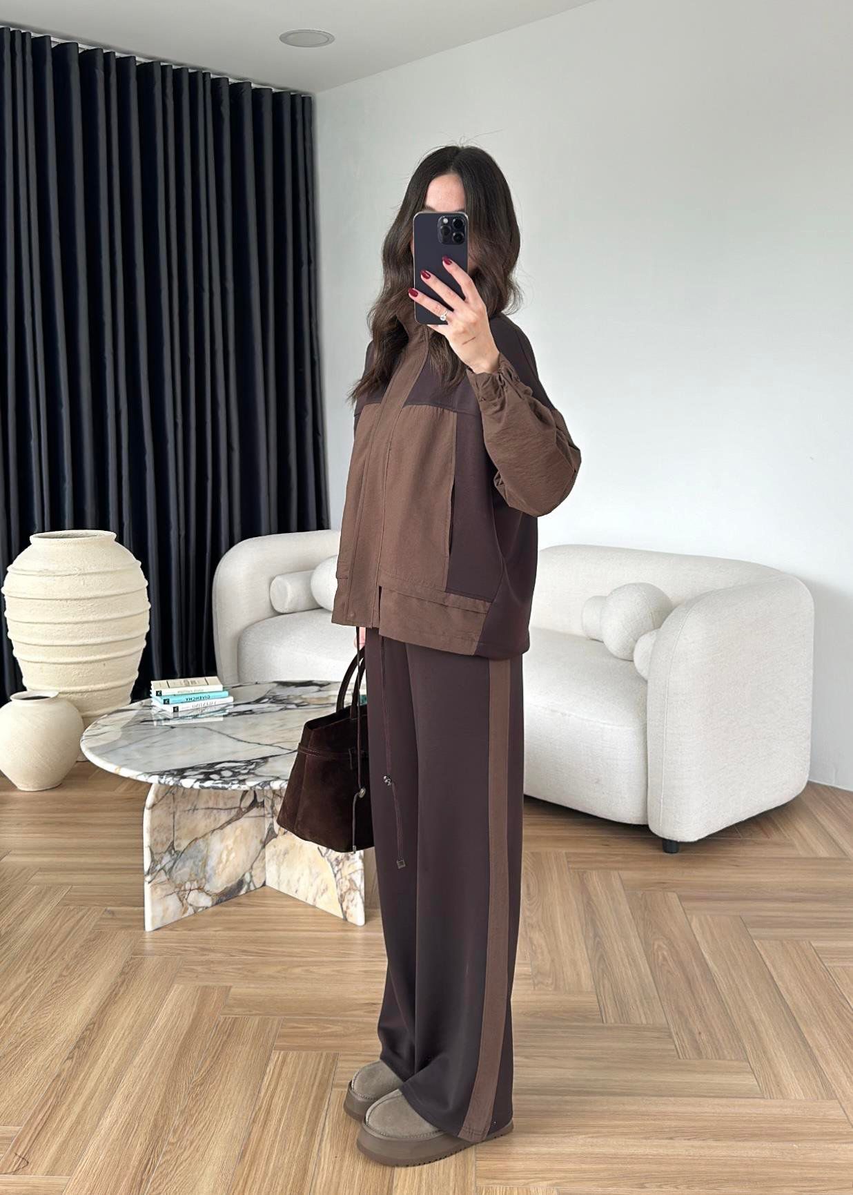 Aurex Garnili Paraşüt Detaylı İkili Takım - Kahve