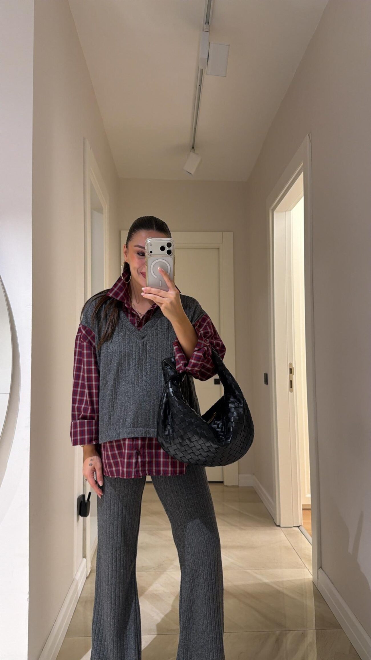 Cosy Gömlek Detaylı Triko Pantolon Takım-Antrasit - Görsel 3