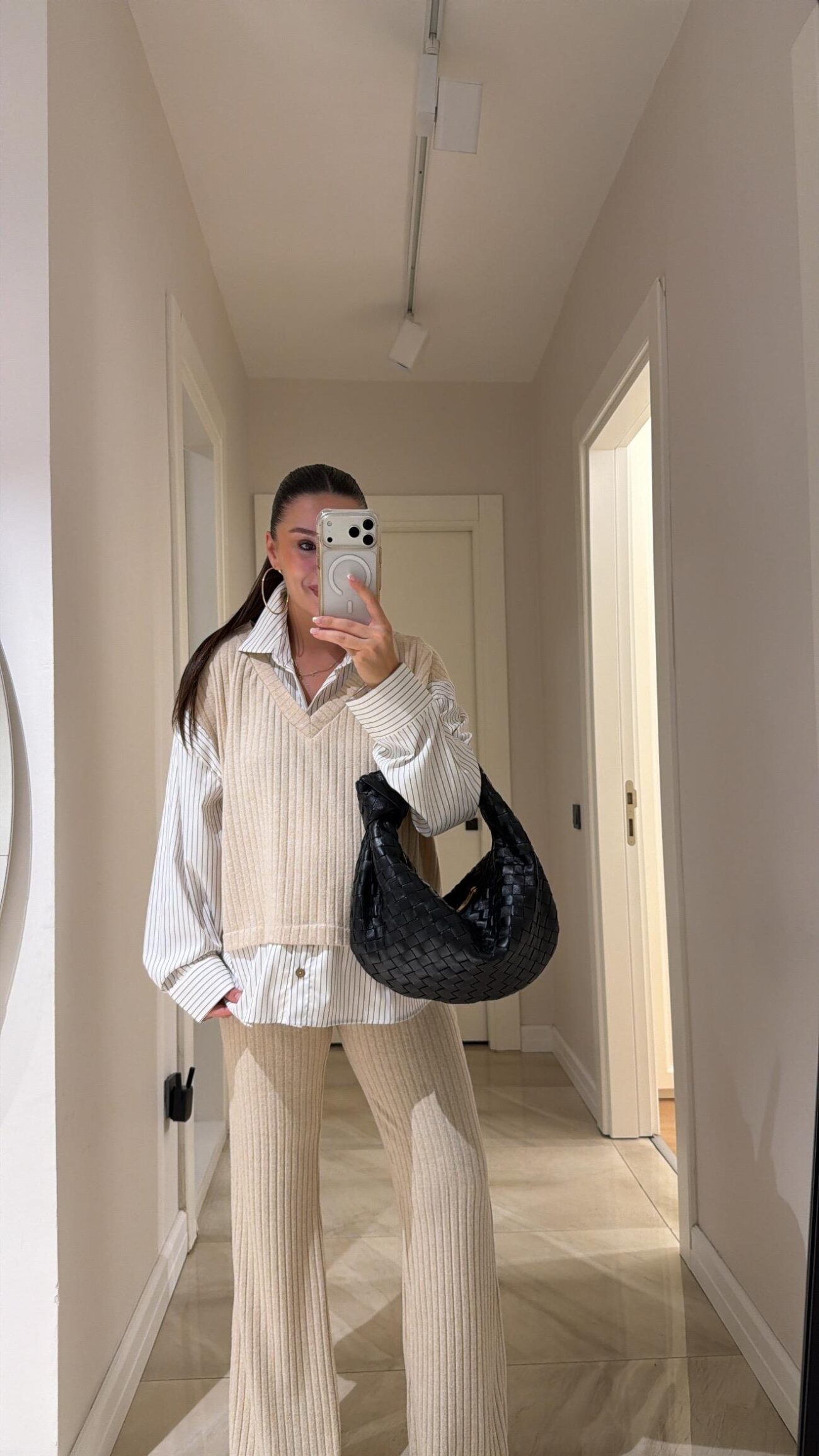 Cosy Gömlek Detaylı Triko Pantolon Takım-Bej - Görsel 3