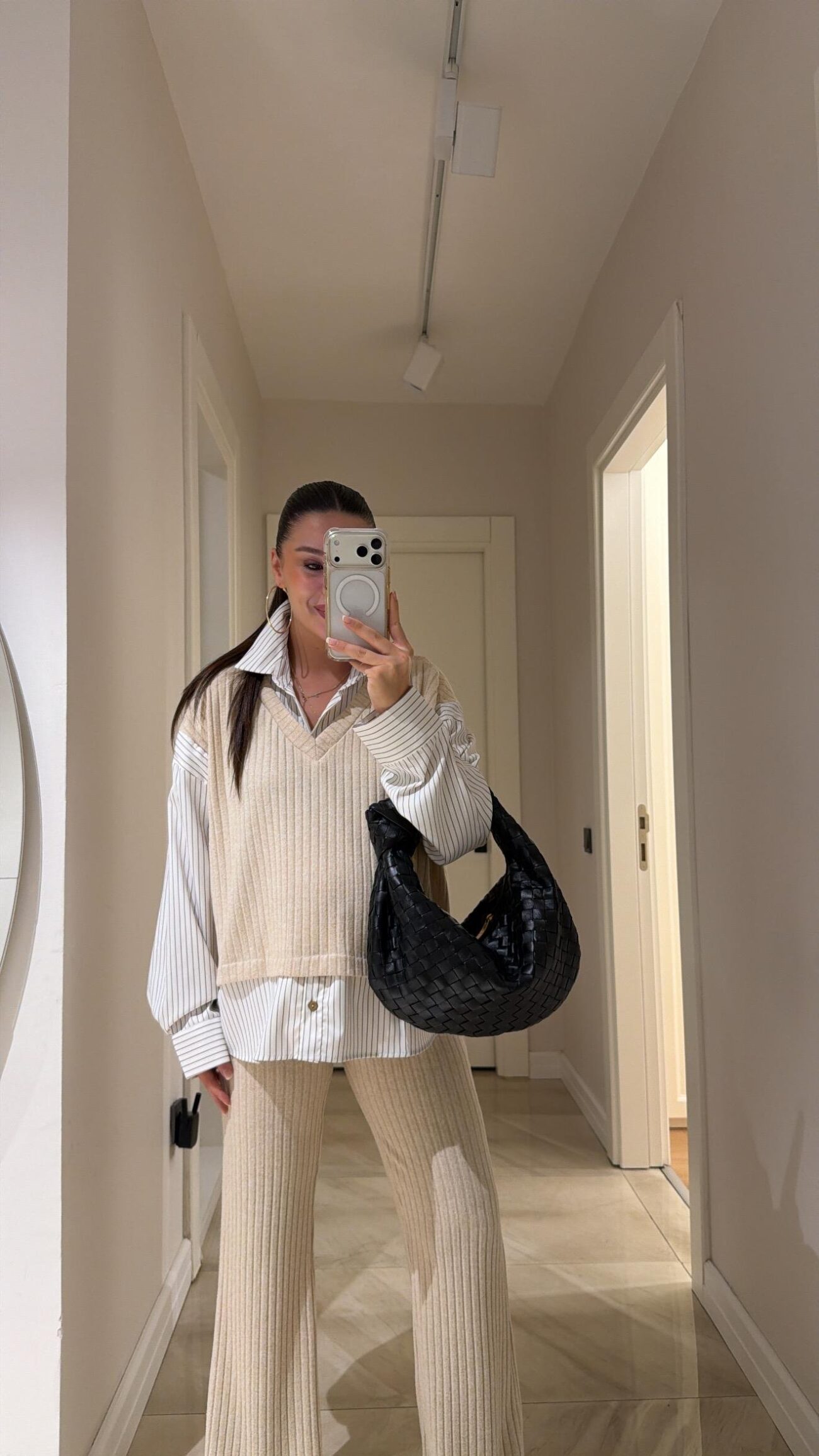 Cosy Gömlek Detaylı Triko Pantolon Takım-Bej - Görsel 2