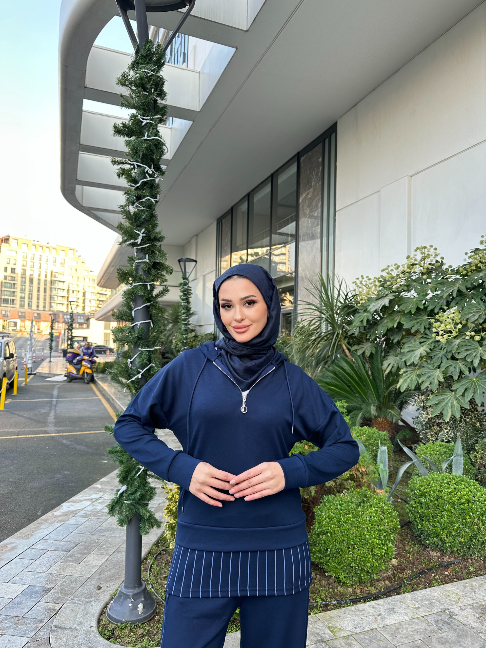 Premium Oysho Kumaş Çizgili İkili Takım - Lacivert - Görsel 3