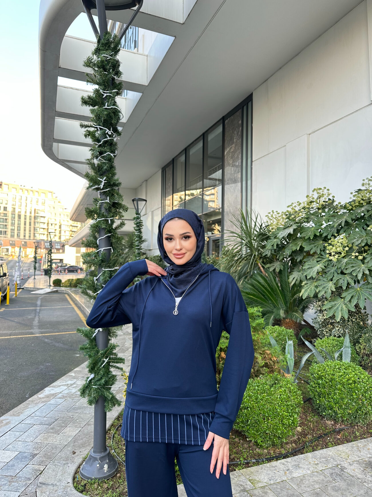 Premium Oysho Kumaş Çizgili İkili Takım - Lacivert - Görsel 4