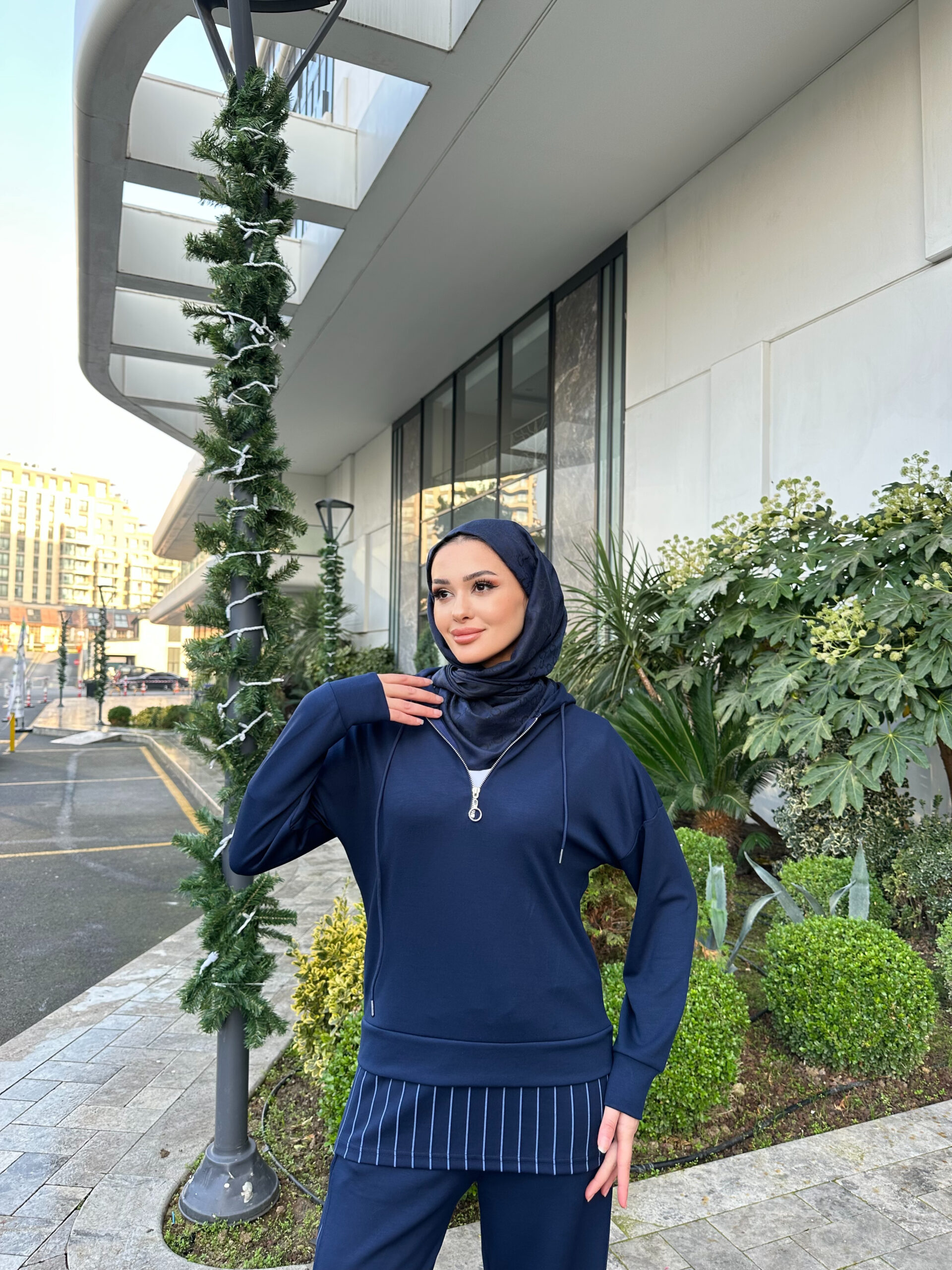 Premium Oysho Kumaş Çizgili İkili Takım - Lacivert - Görsel 5