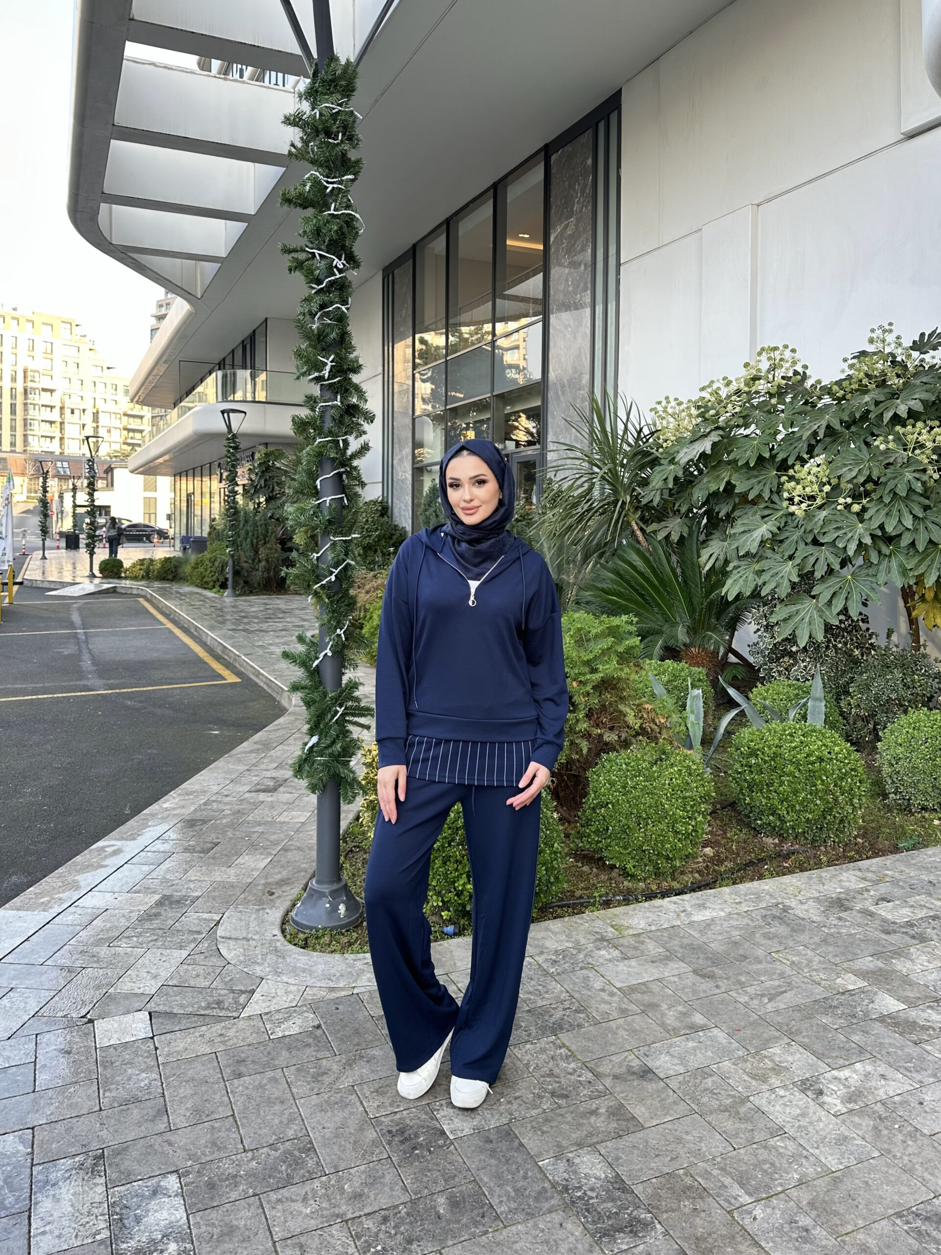 Premium Oysho Kumaş Çizgili İkili Takım - Lacivert