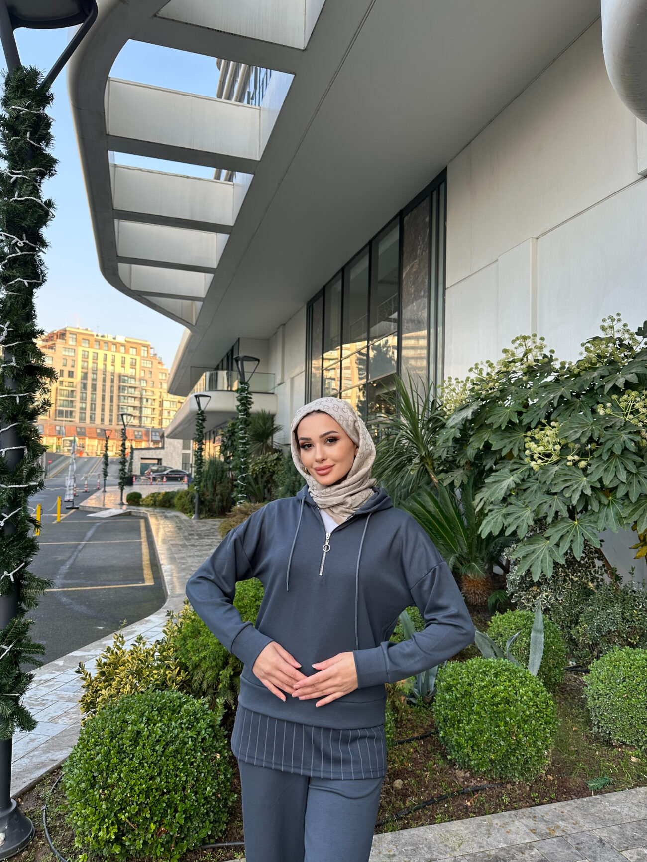 Premium Oysho Kumaş Çizgili İkili Takım - Füme - Görsel 5