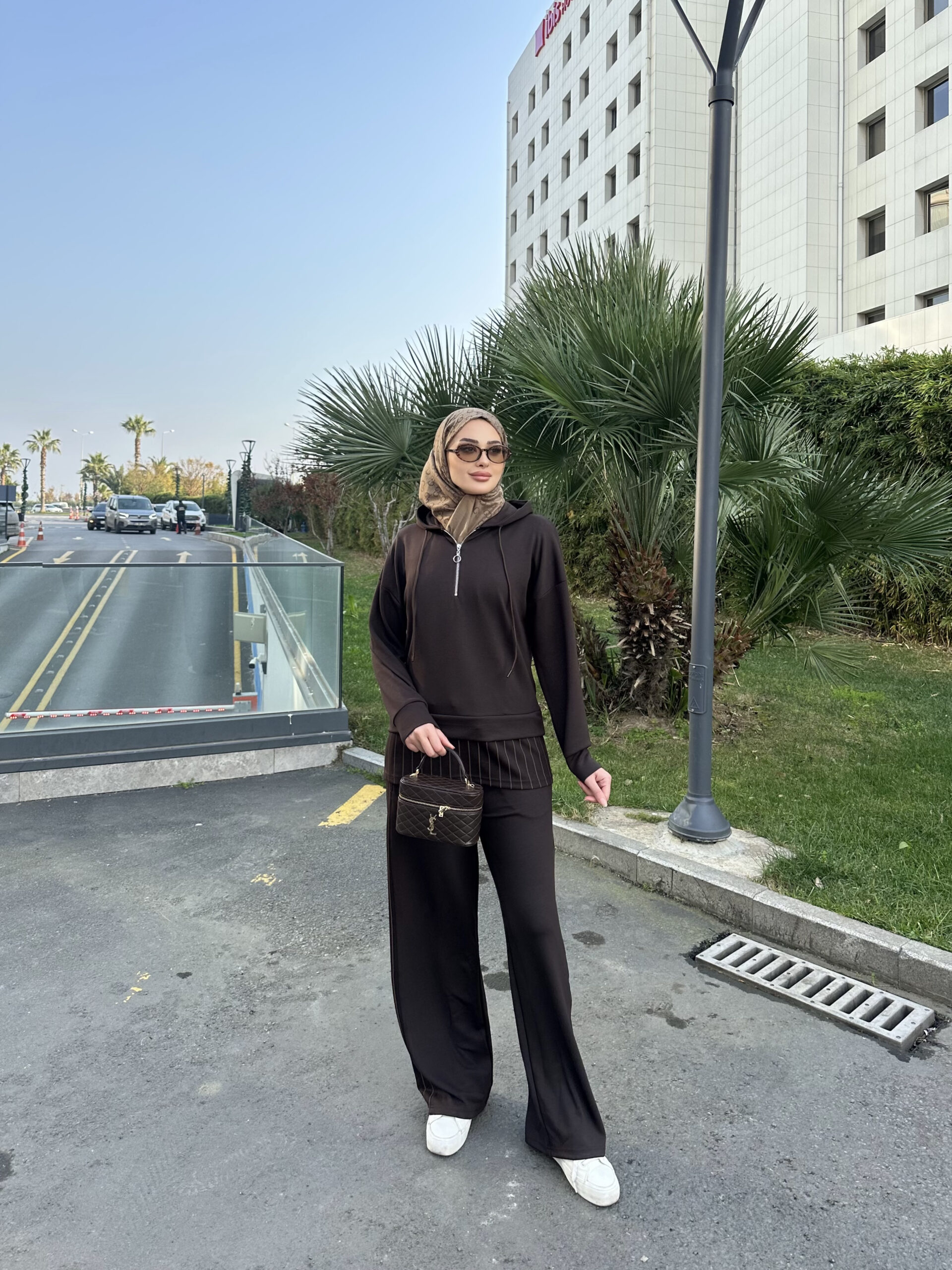 Premium Oysho Kumaş Çizgili İkili Takım - Kahve - Görsel 5