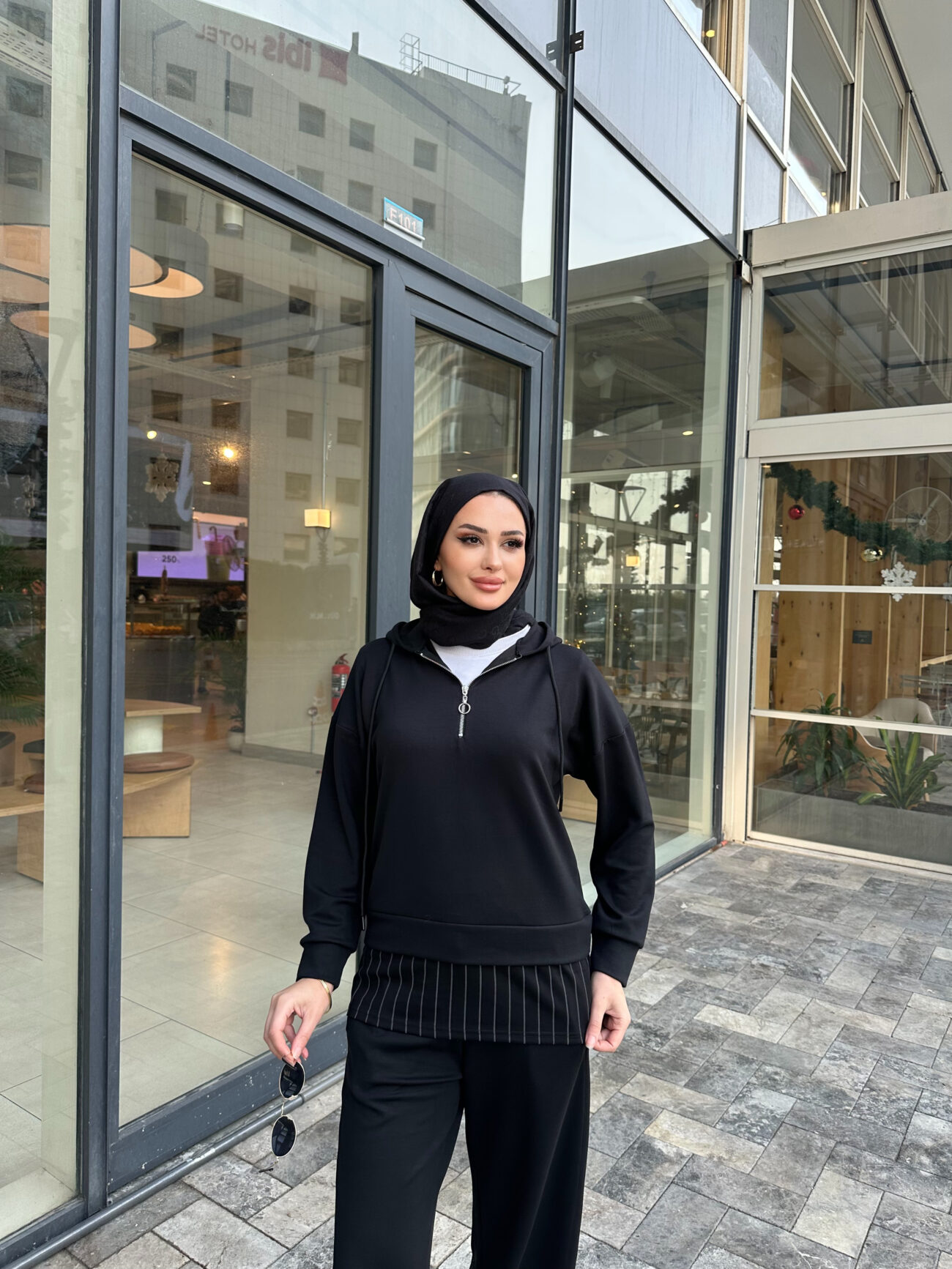 Premium Oysho Kumaş Çizgili İkili Takım - Siyah - Görsel 5