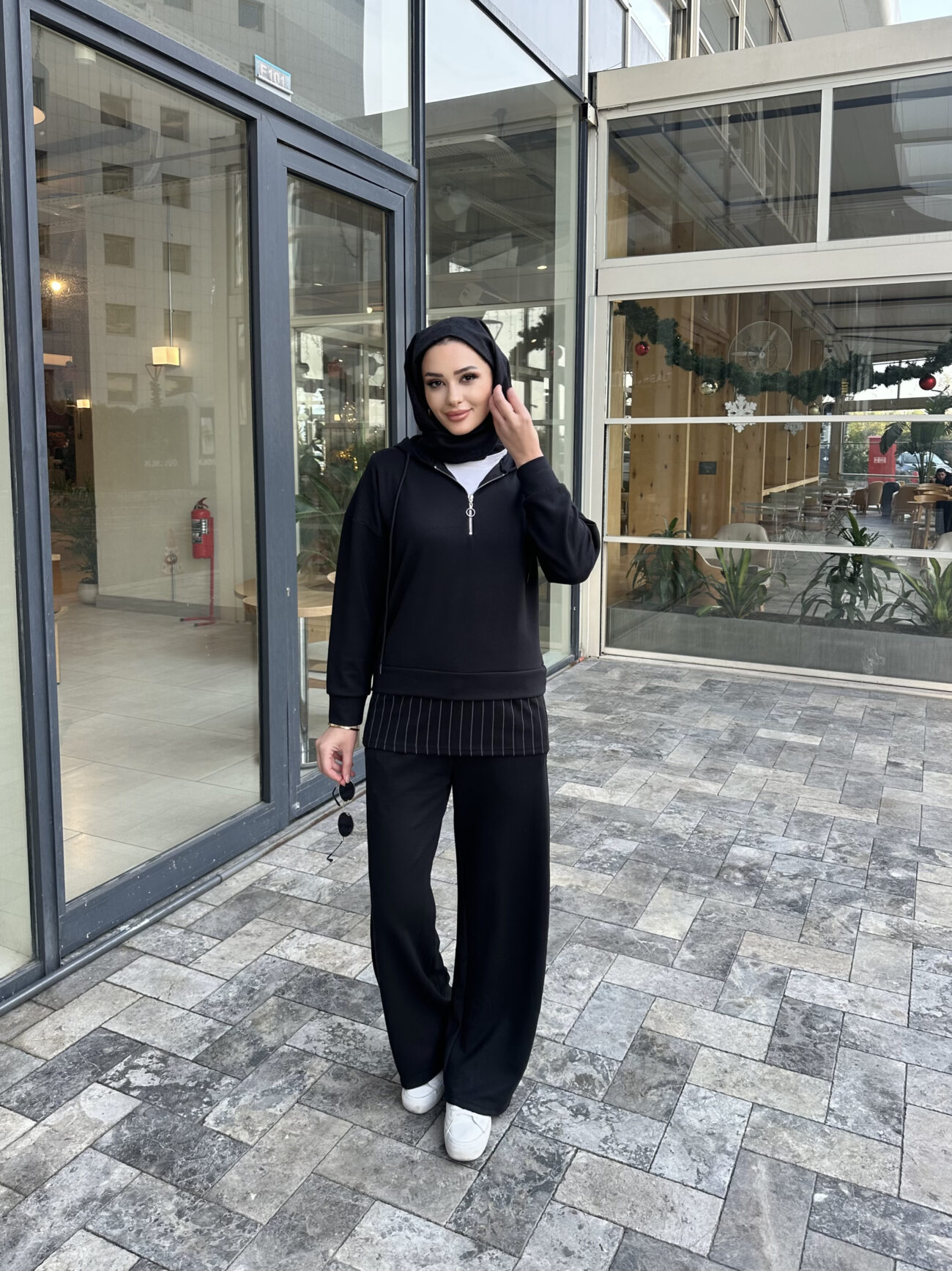 Premium Oysho Kumaş Çizgili İkili Takım - Siyah - Görsel 4