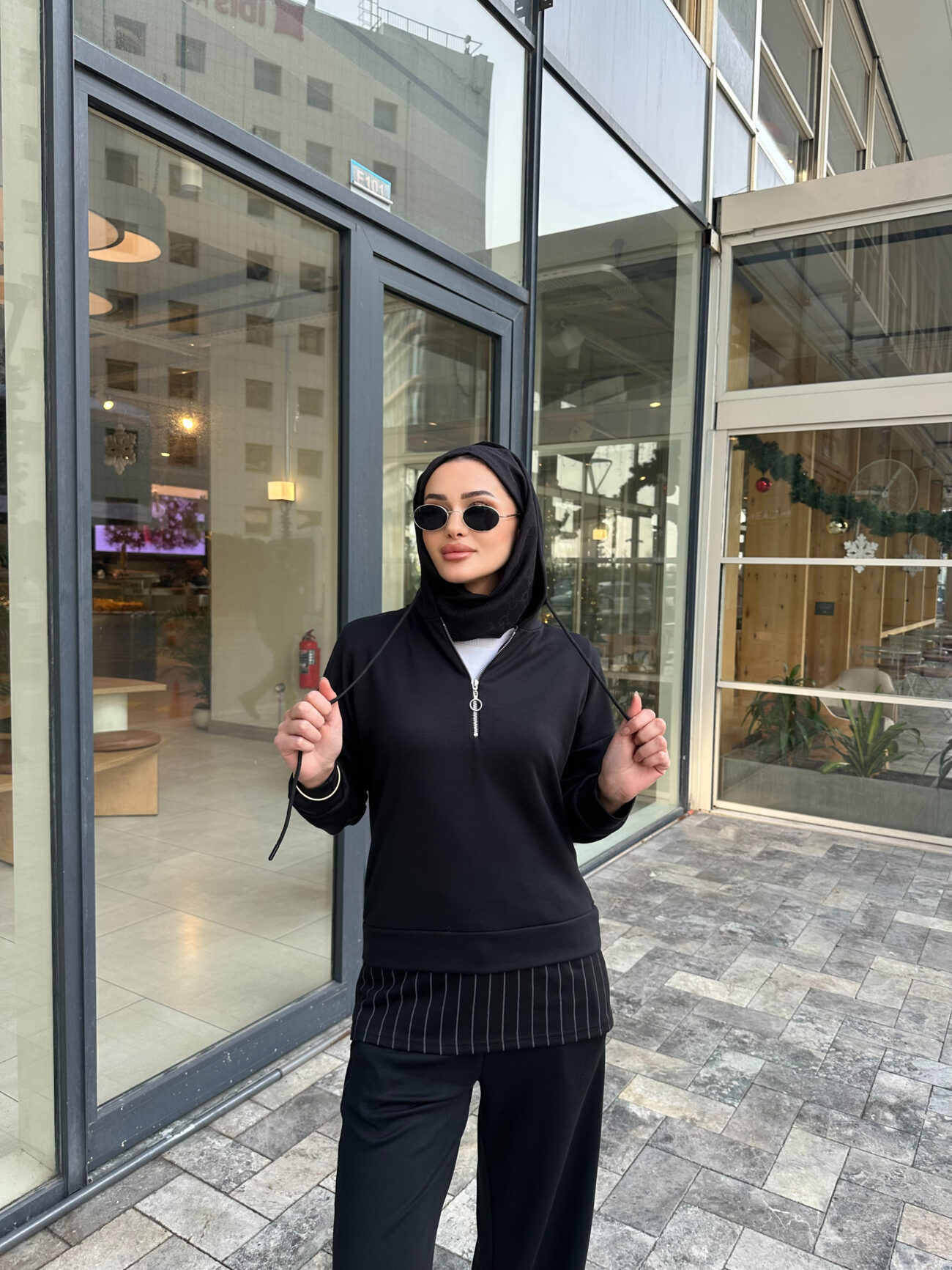 Premium Oysho Kumaş Çizgili İkili Takım - Siyah - Görsel 2