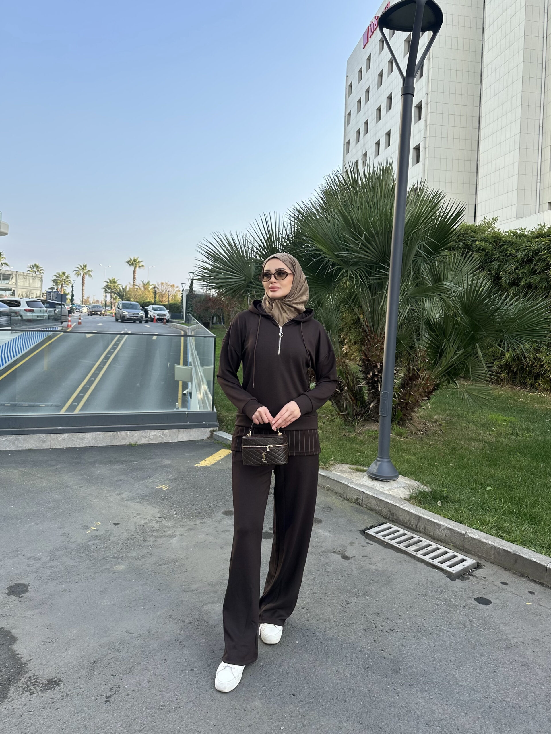 Premium Oysho Kumaş Çizgili İkili Takım - Kahve - Görsel 4