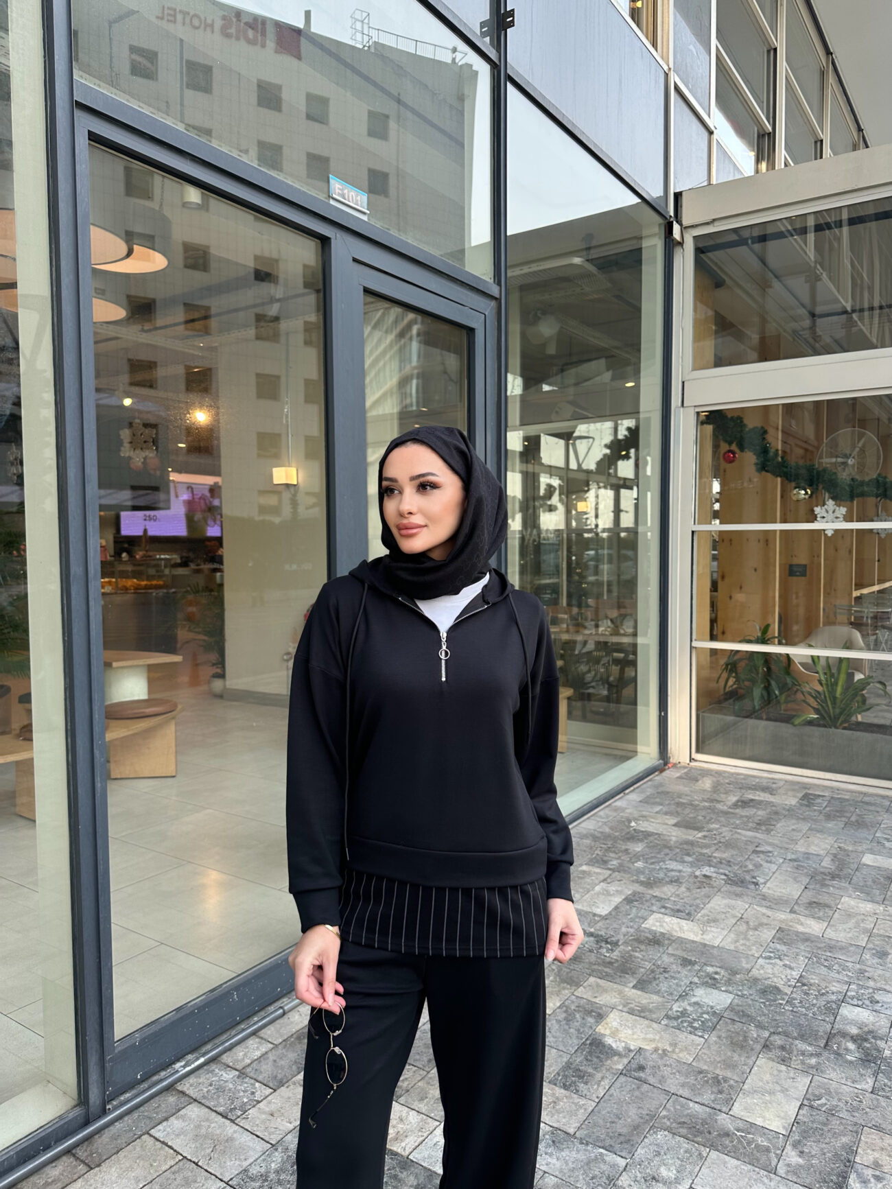 Premium Oysho Kumaş Çizgili İkili Takım - Siyah - Görsel 3