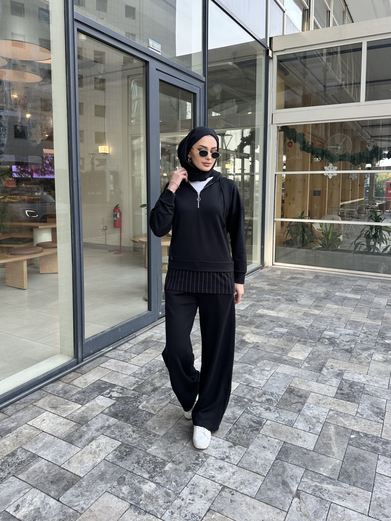 Premium Oysho Kumaş Çizgili İkili Takım - Siyah