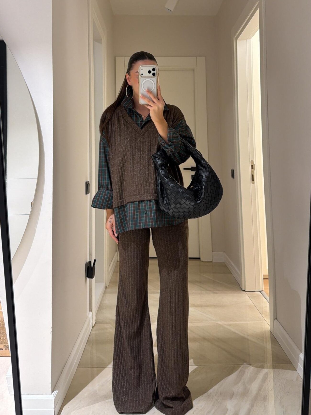 Cosy Gömlek Detaylı Triko Pantolon Takım-Kahve