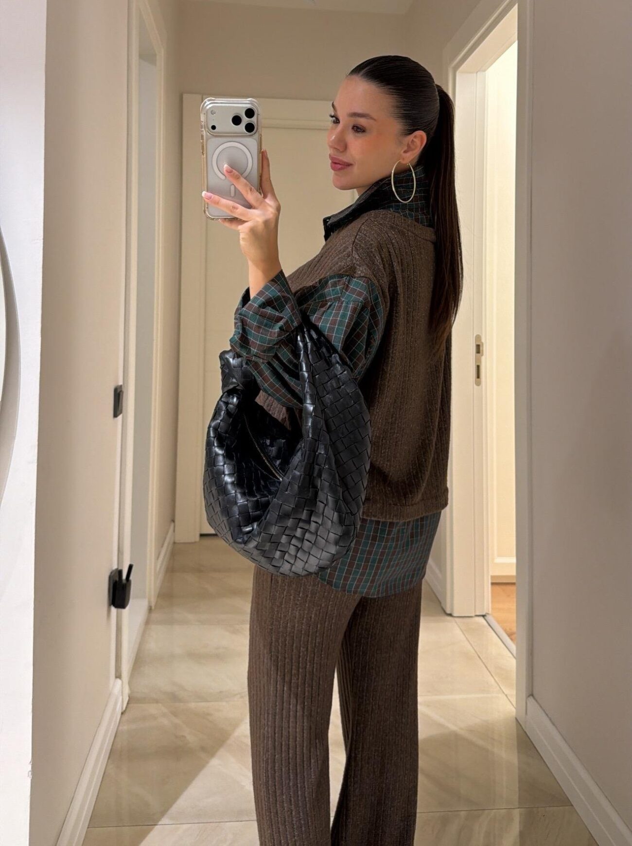 Cosy Gömlek Detaylı Triko Pantolon Takım-Kahve - Görsel 4