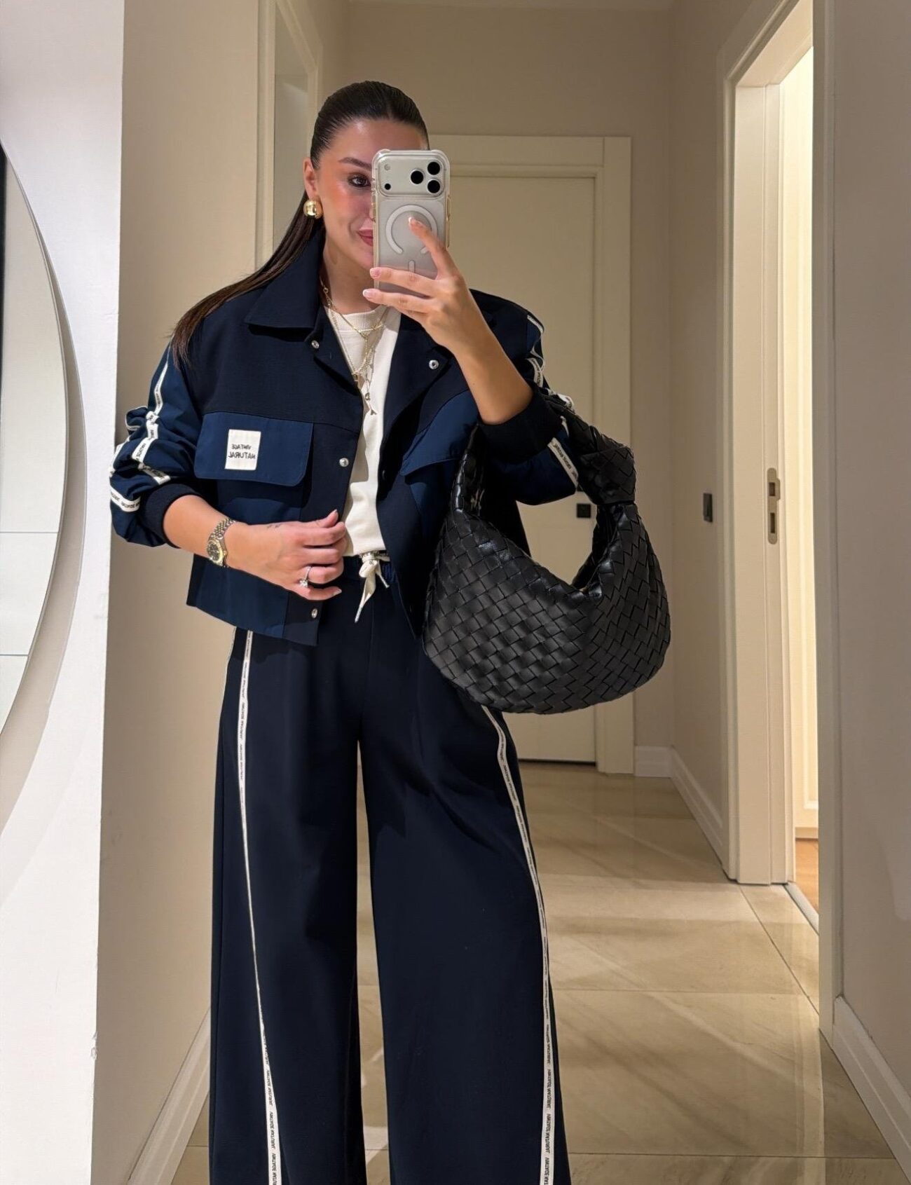 Twst Paraşüt Kol Detaylı Garnili İkili Takım- Lacivert - Görsel 2