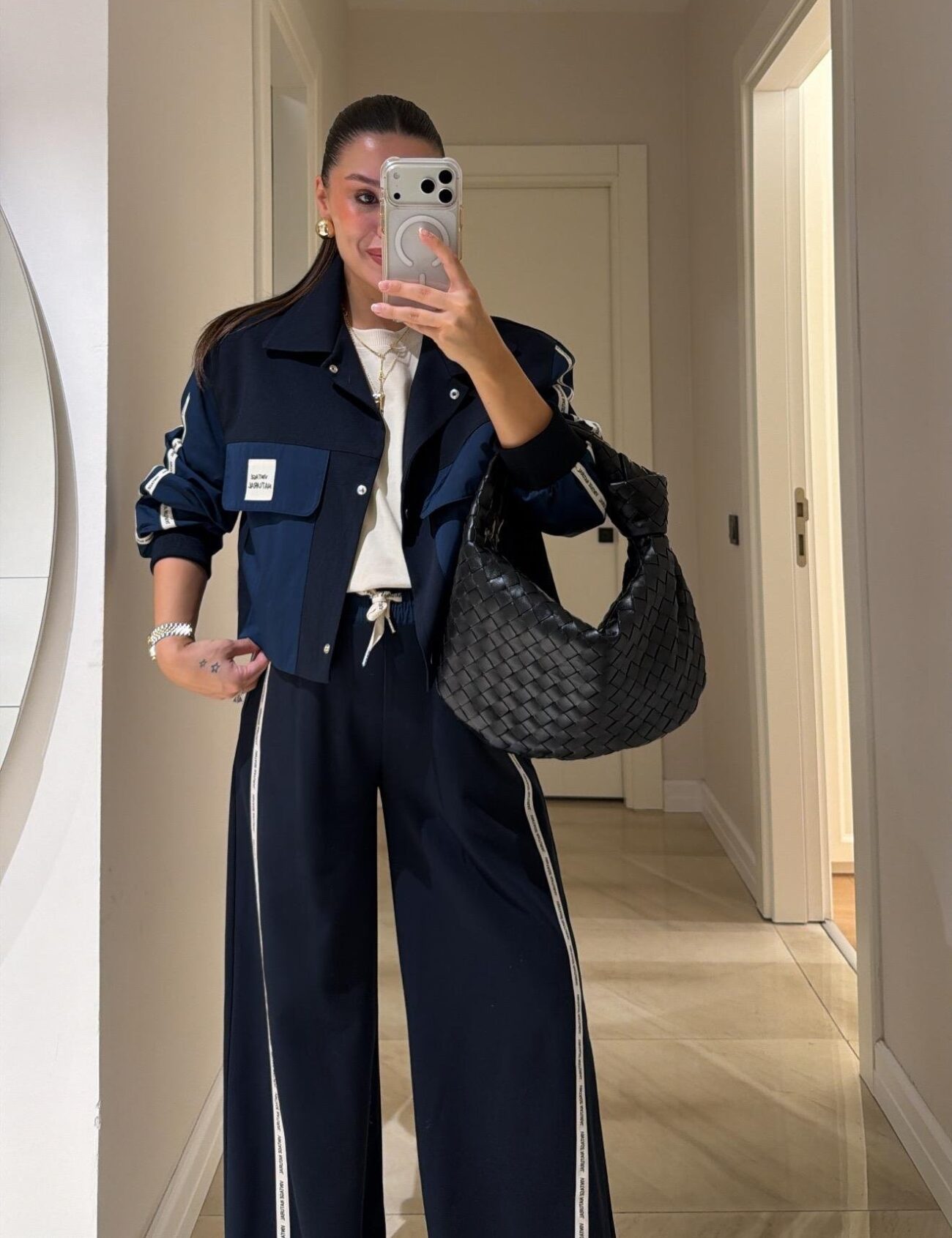 Twst Paraşüt Kol Detaylı Garnili İkili Takım- Lacivert