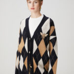 Beymen Lacivert Camel Desenli Yün Hırka