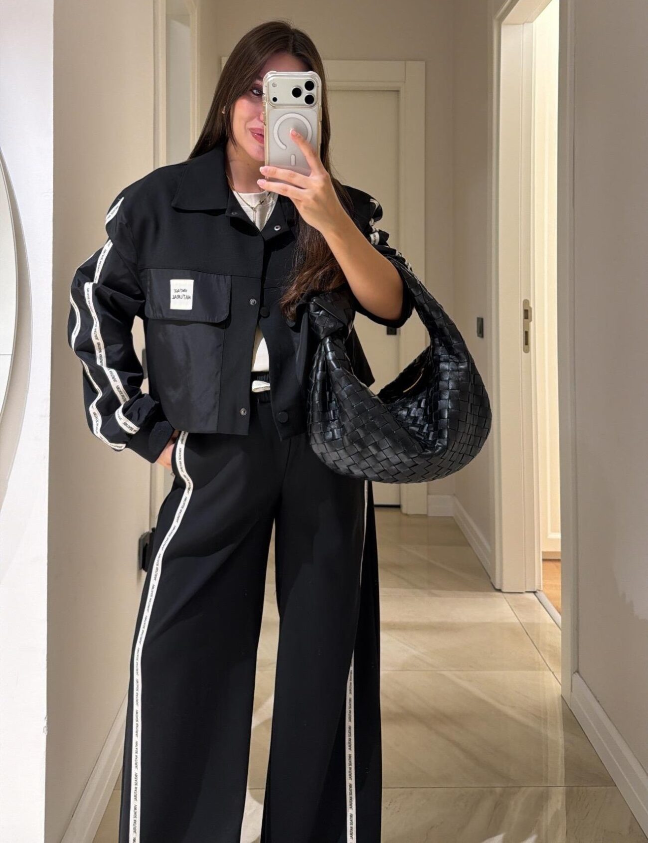 Twst Paraşüt Kol Detaylı Garnili İkili Takım- Siyah