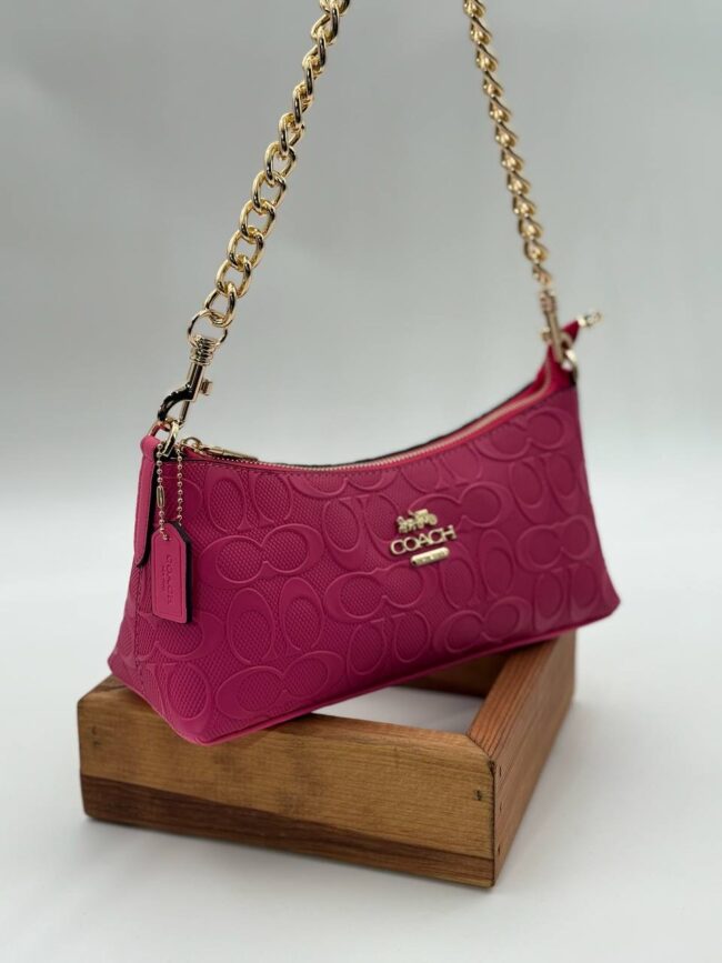 Coach Gofraj baskı zincirli baget fuşya çanta