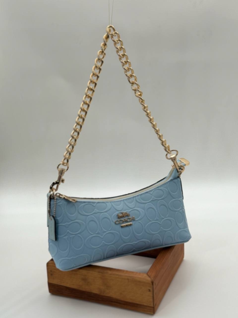 Coach Gofraj baskı zincirli baget mavi çanta
