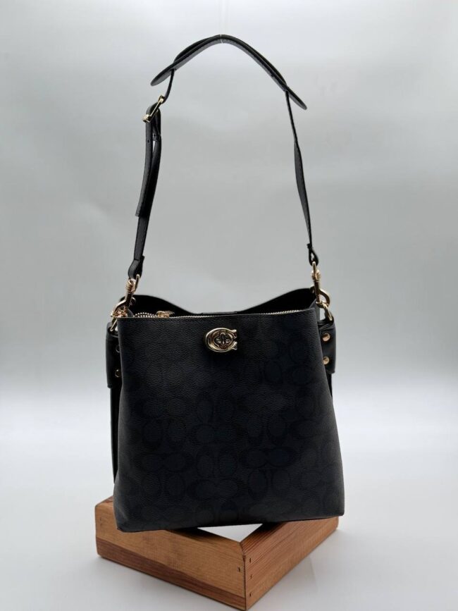 Coach Gofraj baskılı kilitli büzgülü Siyah klasik çanta