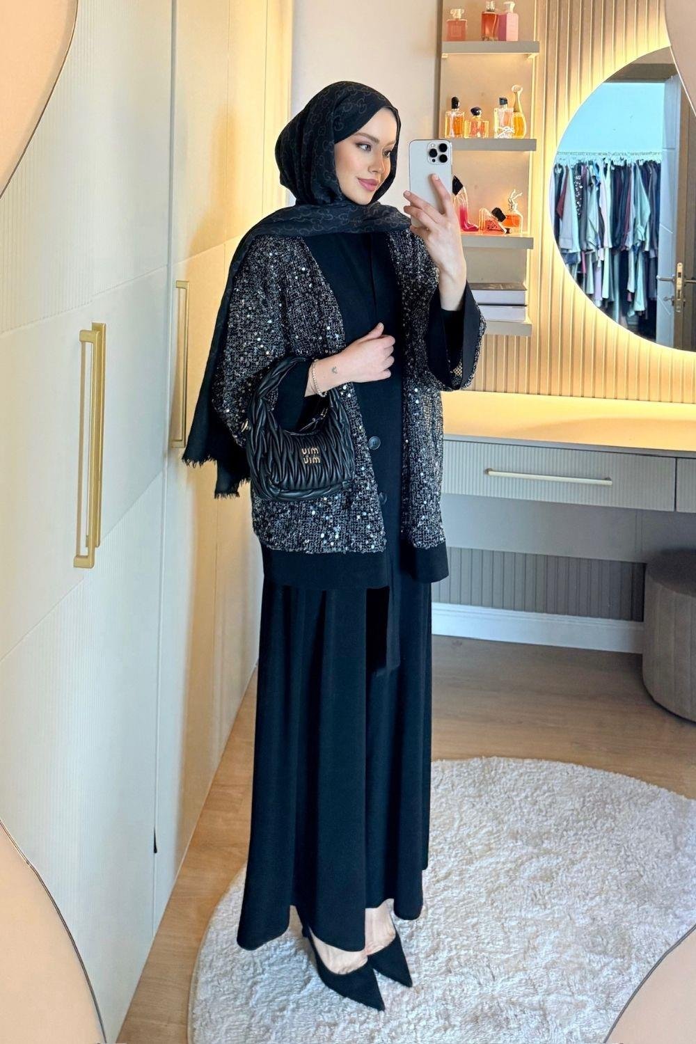 Payetli Üçlü Takım - Siyah - Görsel 2