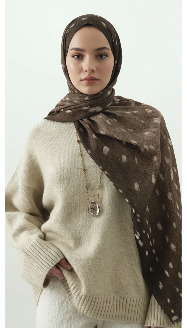 Fawn Ceylan Desen Şal - Vizon - Görsel 2