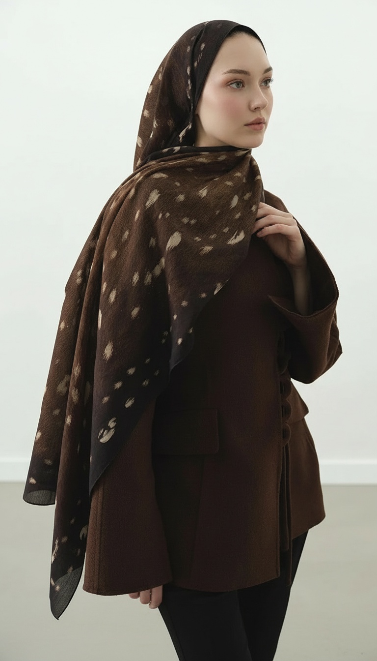 Fawn Ceylan Desen Şal -Kahve - Görsel 3