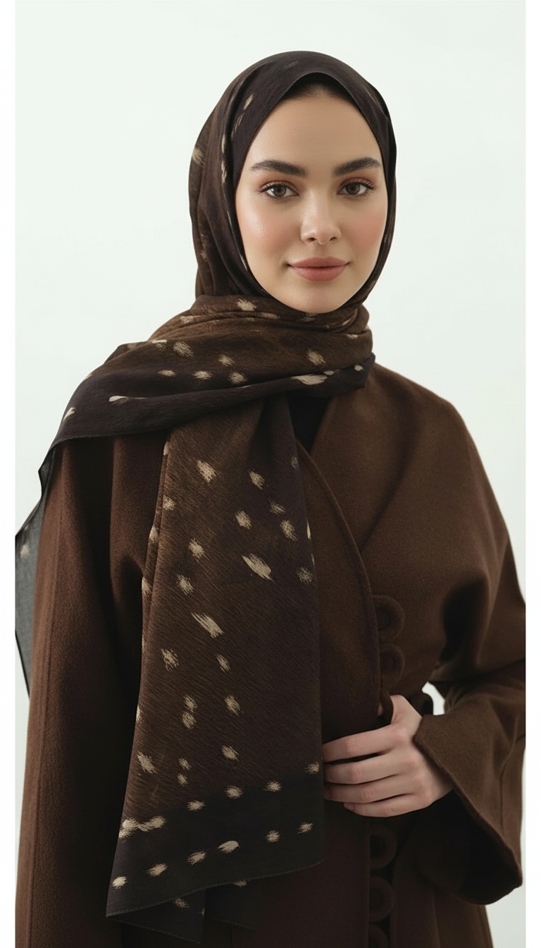 Fawn Ceylan Desen Şal -Kahve - Görsel 2